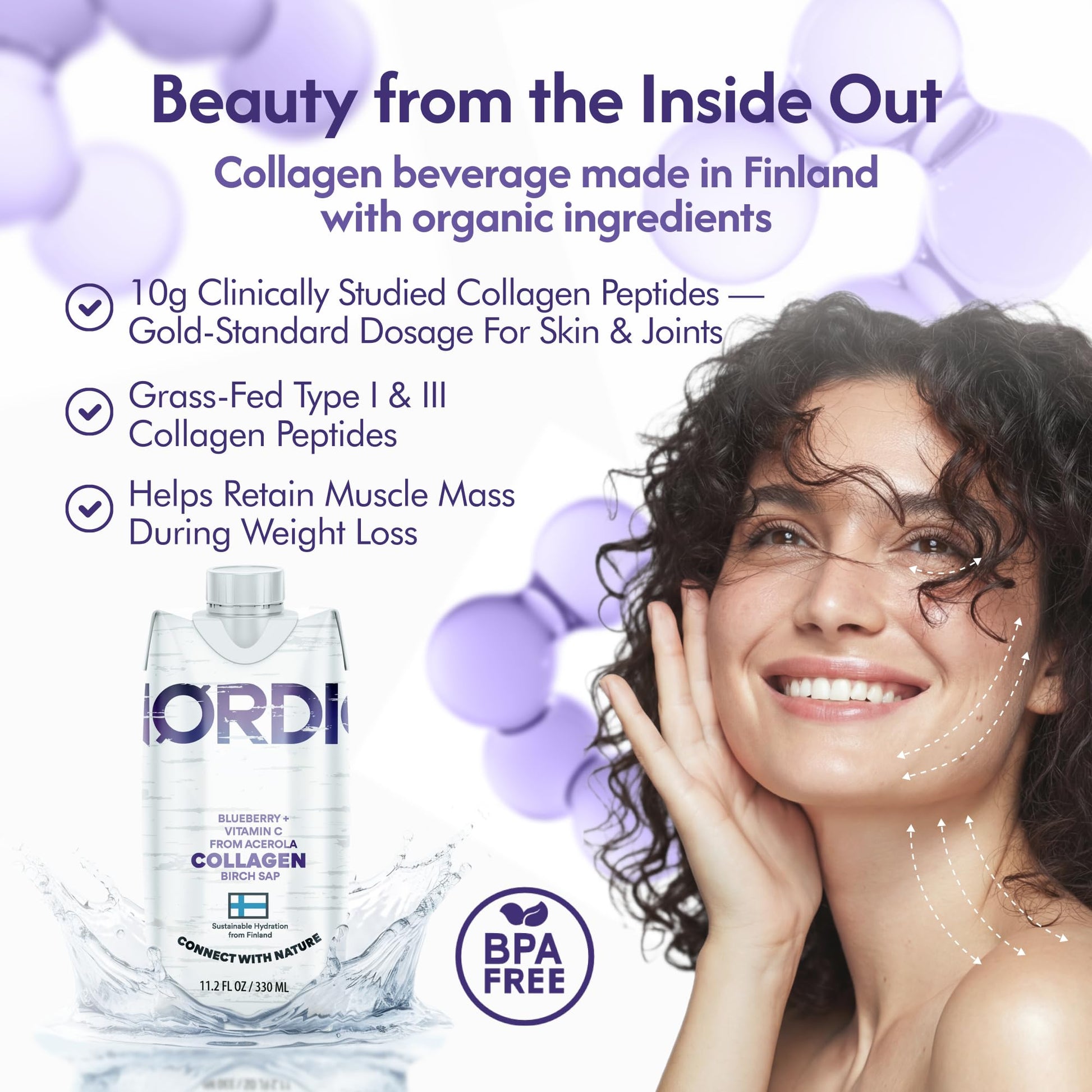 Nordic Liquid Collagen Peptide Drink, Organic Birch Sap, Wild blueberry + Vitamin C, Made in Finland - 10g Clinically Studied Grass Fed Collagen Peptides for Skin Hair Nails & Joint Support, with Silica, BPA-Free Beverage (12 Pack) Nordic Tree Water uk supplements