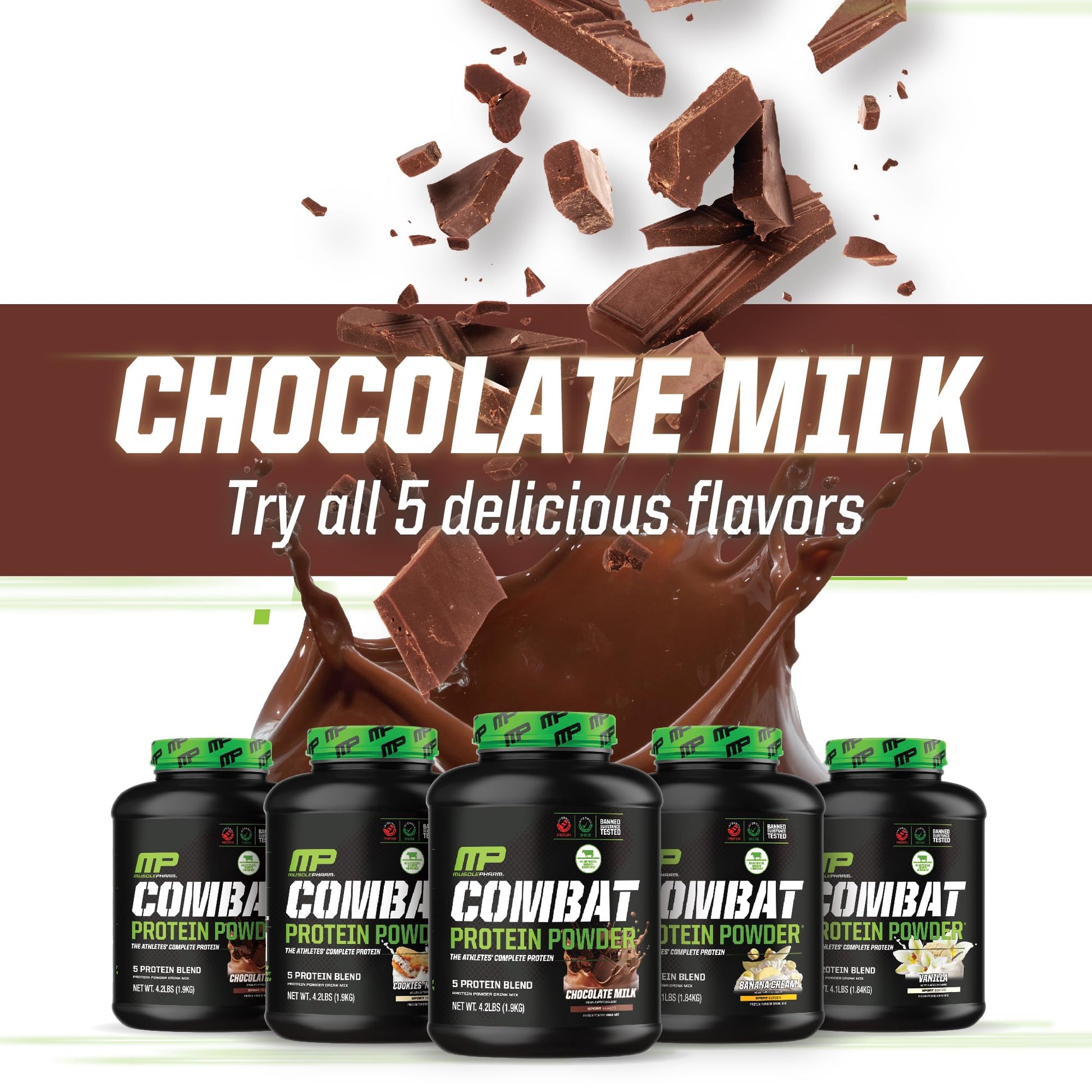 MusclePharm Combat Protein Powder, Chocolate Milk Flavor, Fuels Muscles for Productive Workouts, 5 Protein Sources including Whey Protein Isolate & Egg Albumin, Gluten Free, 4.2 lb, 52 Servings Muscle Pharm uk supplements