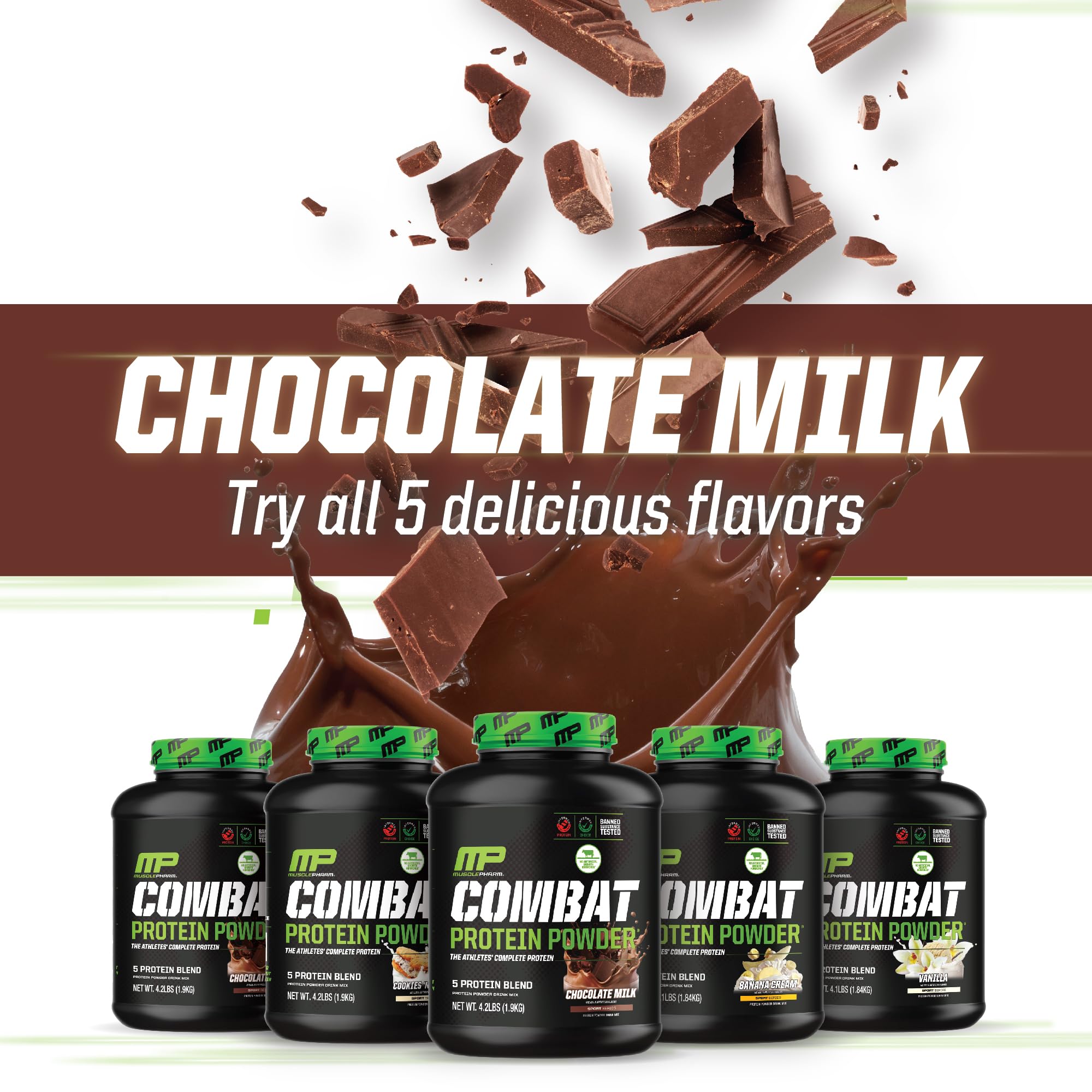 MusclePharm Combat Protein Powder, Chocolate Milk - 4 lb - Gluten Free - 52 Servings Muscle Pharm uk supplements