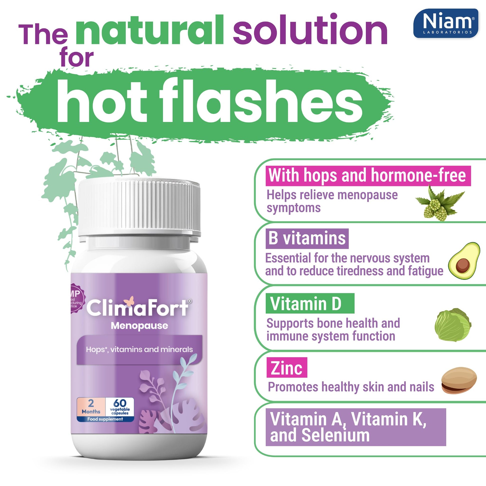 Climafort 60 Day Supply | Menopause Relief Pills | Natural Relief for Hot Flashes, Night Sweats, Mood Swings & Hormone Balance | Hops, Vitamins, and Minerals | 1 Capsule Daily Climafort uk supplements