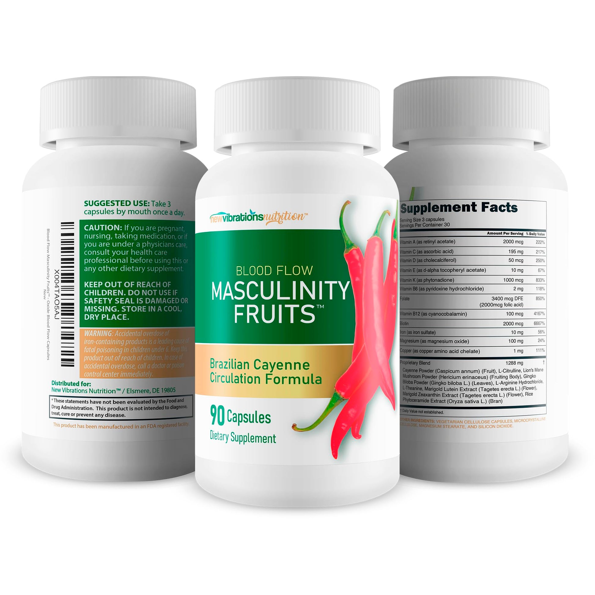 Masculinity Fruits for Bloodflow - Our Best Brazilian Blood Circulation Supplements for Men - Boost Blood Flow Circulation Supplement - Cayenne Pepper Pills Gingko Biloba Blood Flow Vitamins for Men New Vibrations Nutrition uk supplements