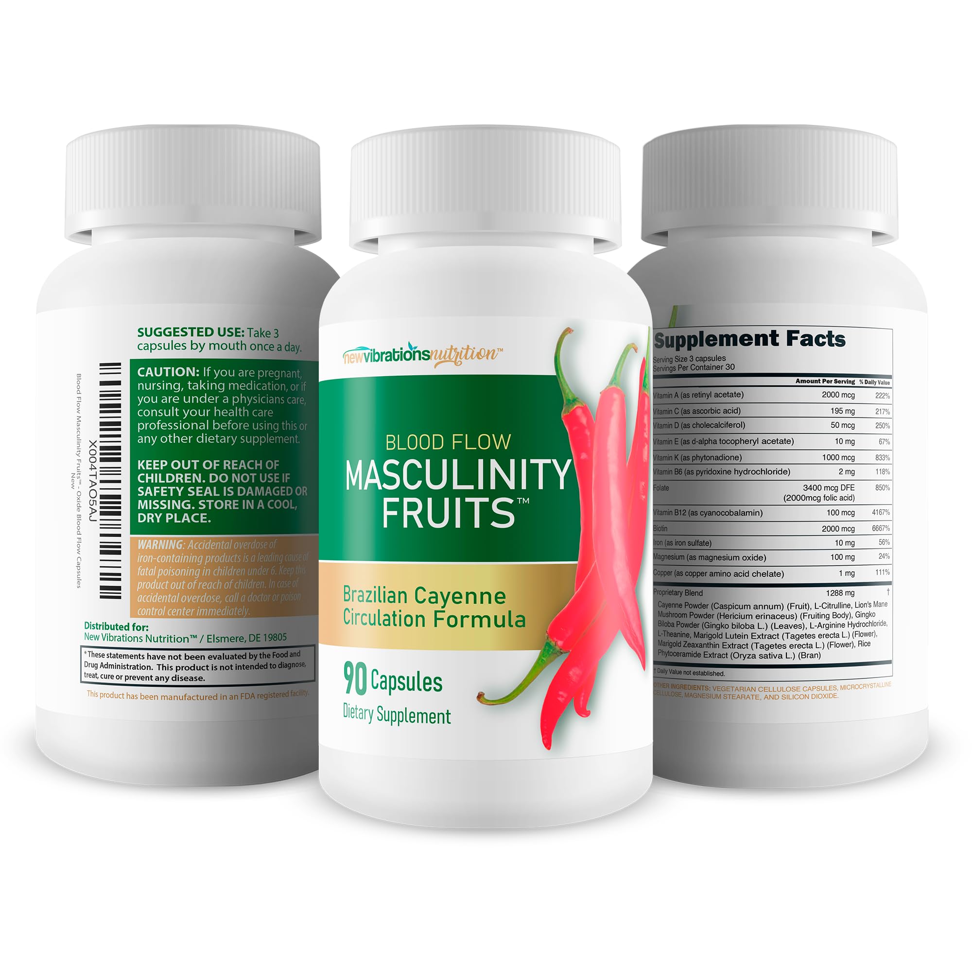 Masculinity Fruits for Bloodflow - Our Best Brazilian Blood Circulation Supplements for Men - Boost Blood Flow Circulation Supplement - Cayenne Pepper Pills Gingko Biloba Blood Flow Vitamins for Men New Vibrations Nutrition uk supplements