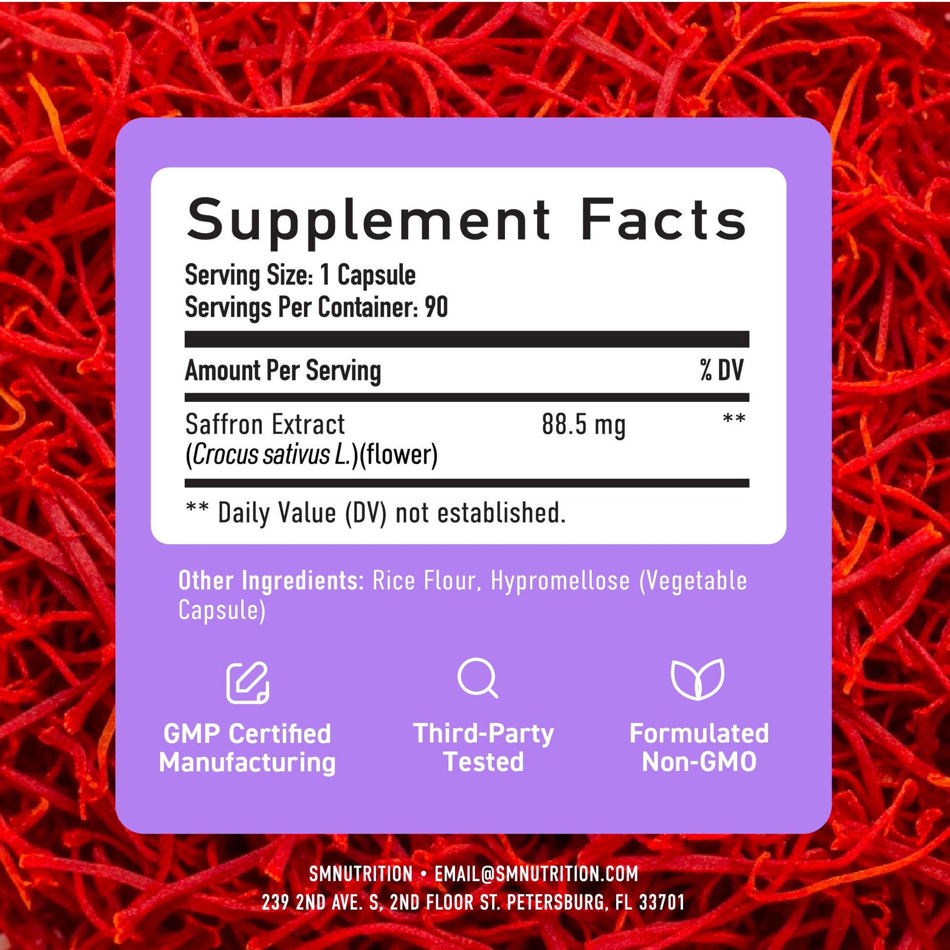 Saffron Supplements 88.5mg | 3-Month Supply | Pure Saffron Extract Capsules for Mood, Focus, Eye Health & Energy Balance Support | Crocus Sativus Extract | Gluten-Free & Non-GMO | 90 Capsules SMNutrition uk supplements