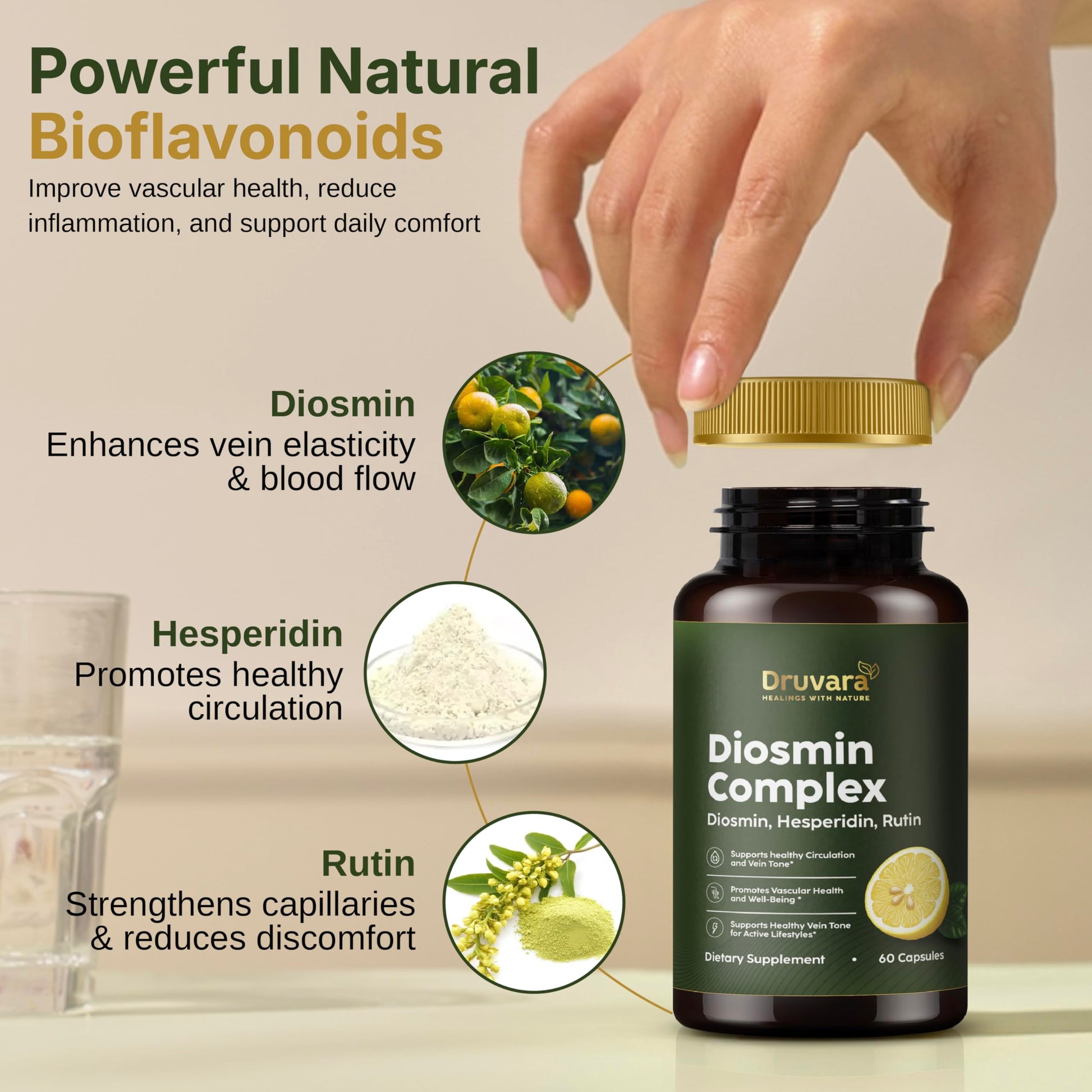 Druvara Diosmin Hesperidin with Rutin & B Vitamins | Vein Support Supplement for Leg Comfort, Healthy Circulation, Vein Strength & Improved Mobility - 60 Capsules Druvara uk supplements