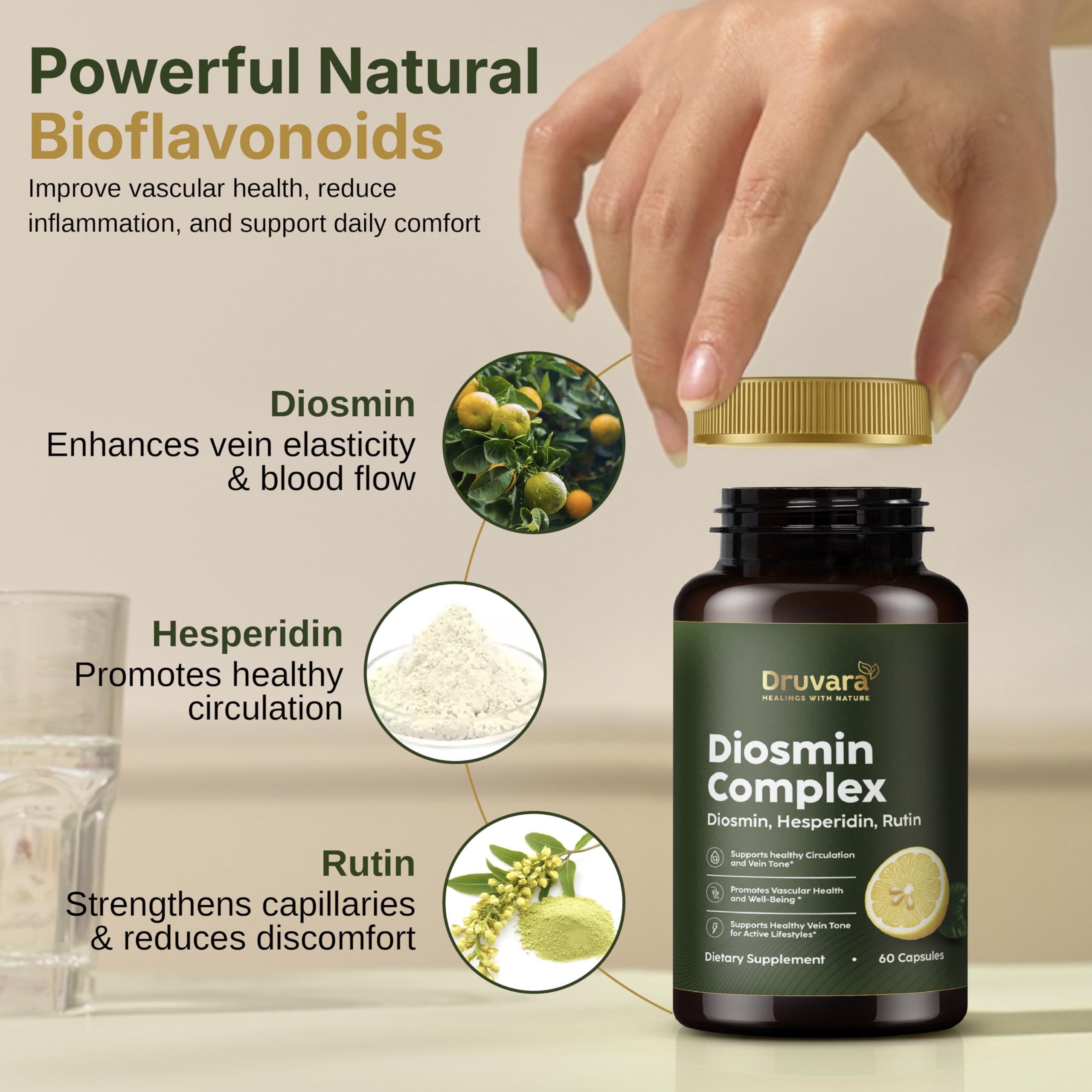 Druvara Diosmin Hesperidin with Rutin & B Vitamins | Vein Support Supplement for Leg Comfort, Healthy Circulation, Vein Strength & Improved Mobility - 60 Capsules Druvara uk supplements
