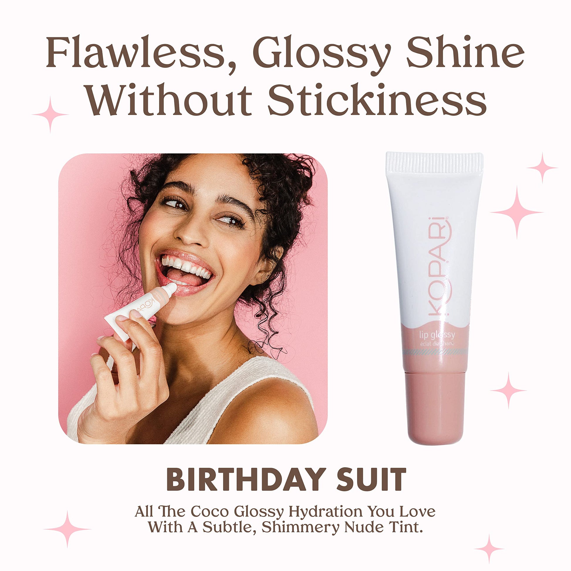 Kopari Coconut Lip Glossy | Nude Tint Birthday Suit | Vegan Hydrating Moisturizing Lip Oil Vitamin E Shea Butter Long Wear High Shine Non Sticky | Clean Plant Based Non Toxic Balm Paraben Free Kopari uk supplements