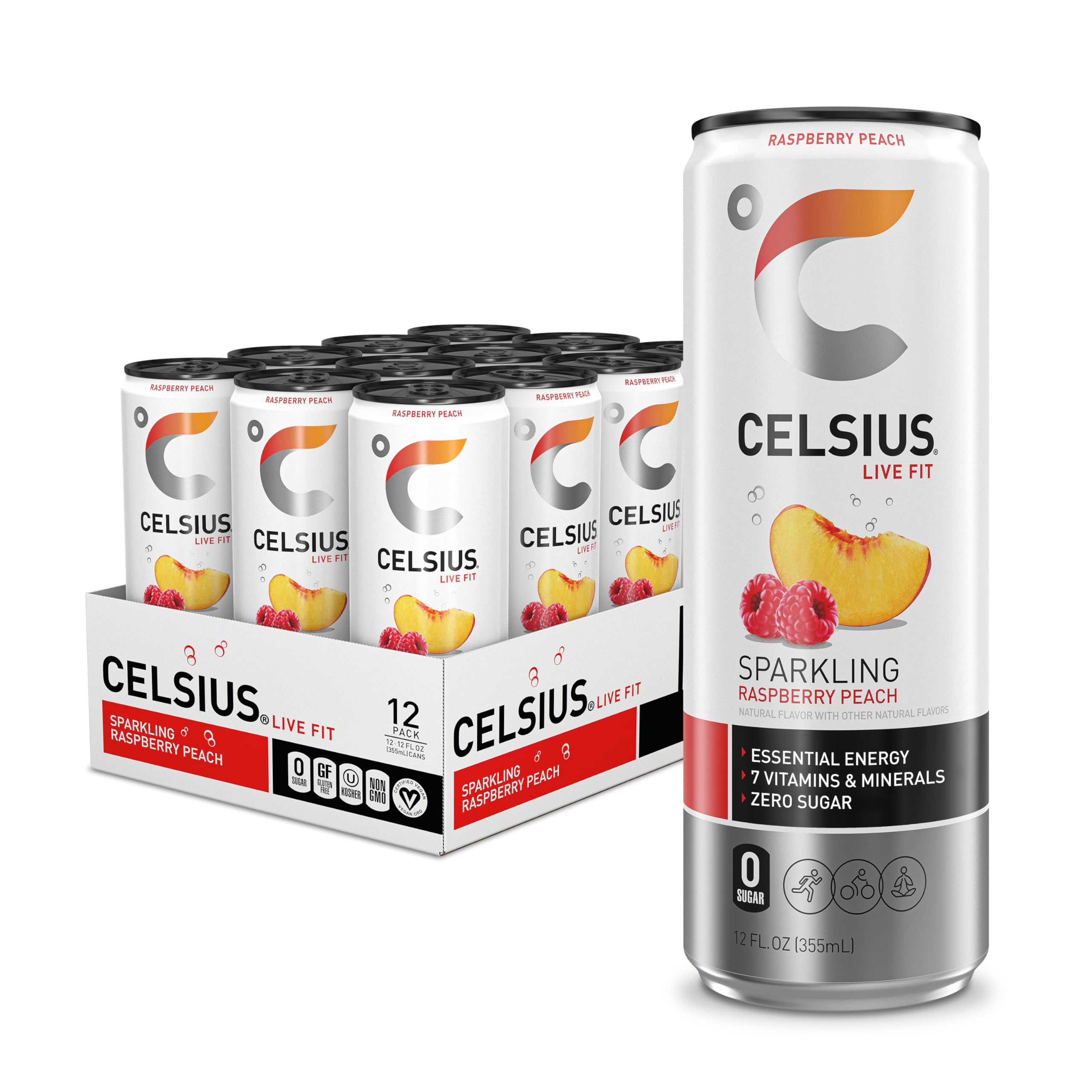 CELSIUS Sparkling Raspberry Peach, Functional Essential Energy Drink 12 Fl Oz (Pack of 12) CELSIUS uk supplements