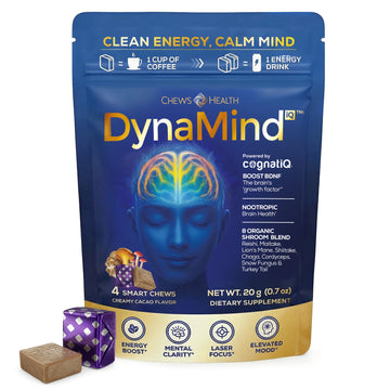 DynaMind iQ Brain Supplement for Memory and Focus for Adults - Nootropic Chews | Coffee Fruit & Mushroom Supplement Blend, Memory Focus Supplement, Caffeine Focus Pills Alternative, 4 Count CHEWSHEALTH uk supplements