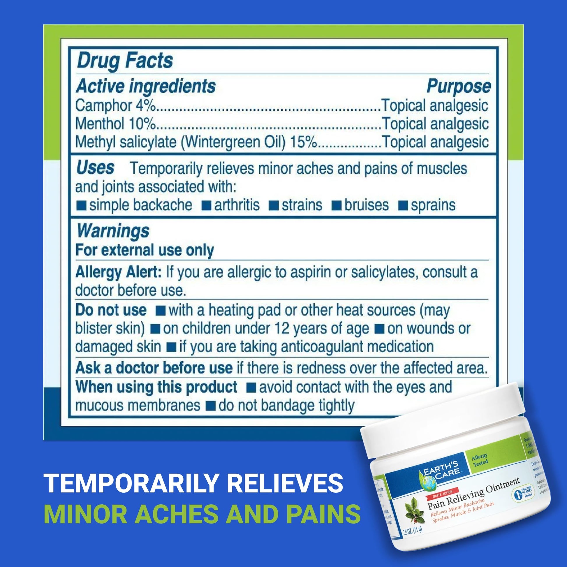 Earth's Care Pain Relieving Ointment - Triple Action Muscle and Joint Cream - Topical Analgesic 2.5 oz. (71 g) Earth's Care uk supplements