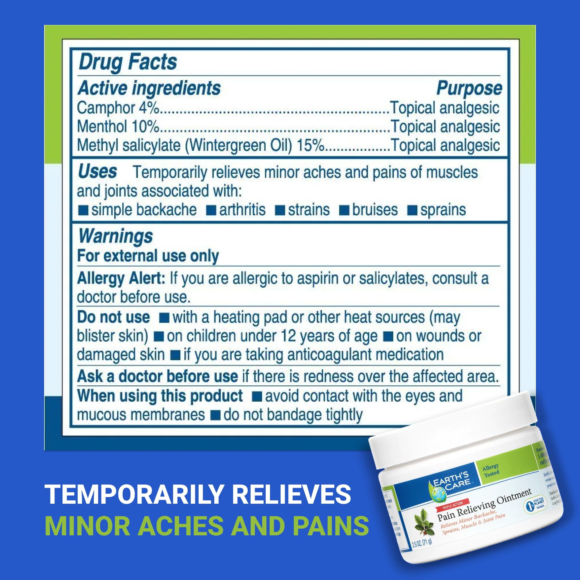 Earth's Care Pain Relieving Ointment - Triple Action Muscle and Joint Cream - Topical Analgesic 2.5 oz. (71 g) Earth's Care uk supplements