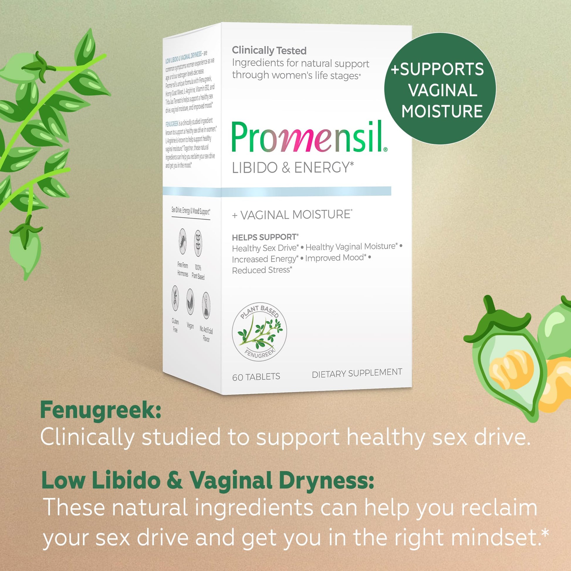 Promensil Libido & Energy - Libido Booster for Women, Sexual Health Support for Women with Low Estrogen, Fenugreek, Horny Goat Weed & Vitamins for Menopause, Clinically Proven - 30 Day Supply Promensil uk supplements