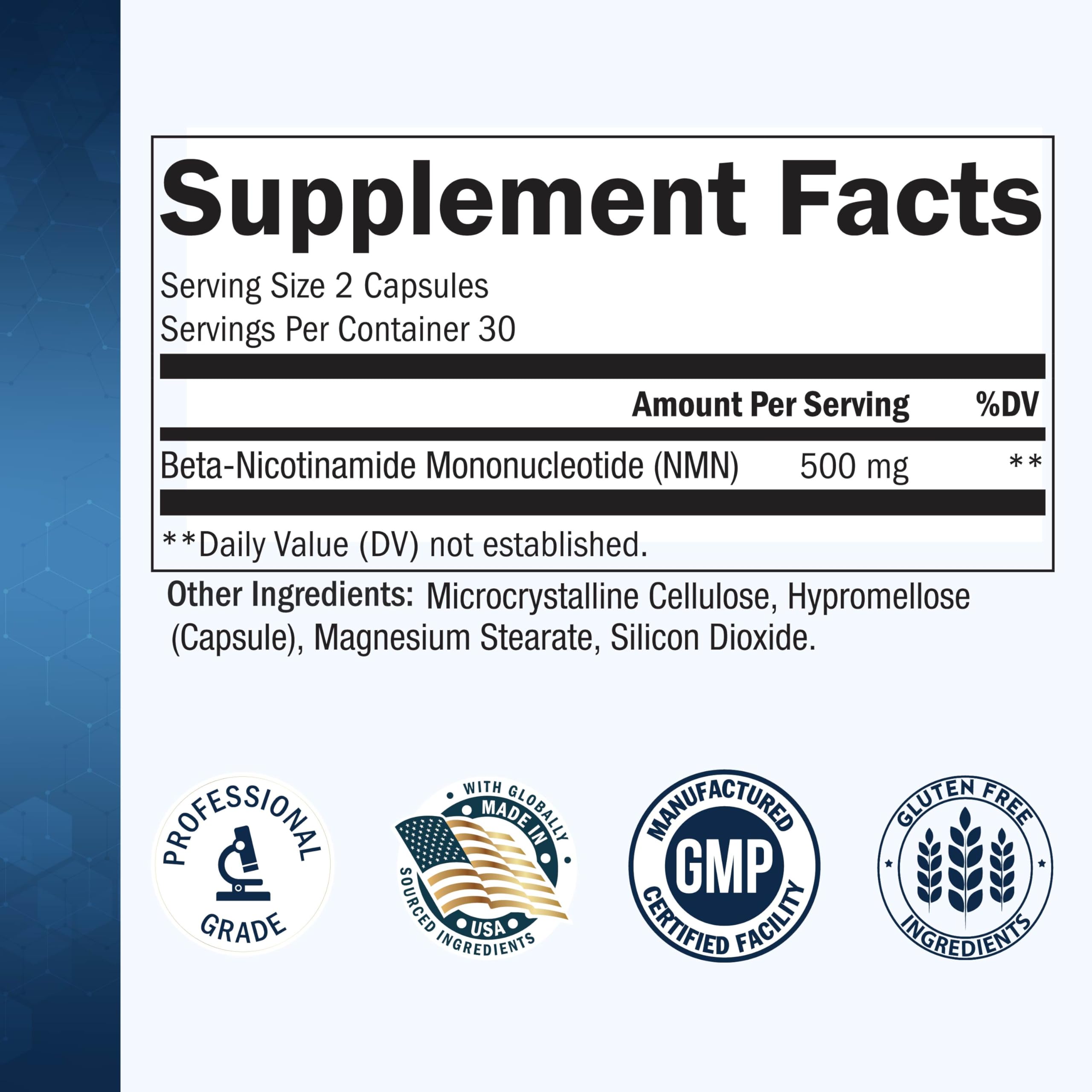 BioSchwartz NMN Supplement - 500mg Nicotinamide Mononucleotide - 30 Servings, 60 Capsules - Made in The USA with Premium Globally Sourced Ingredients, Third-Party Tested, Gluten-Free NMN Supplement BioSchwartz uk supplements