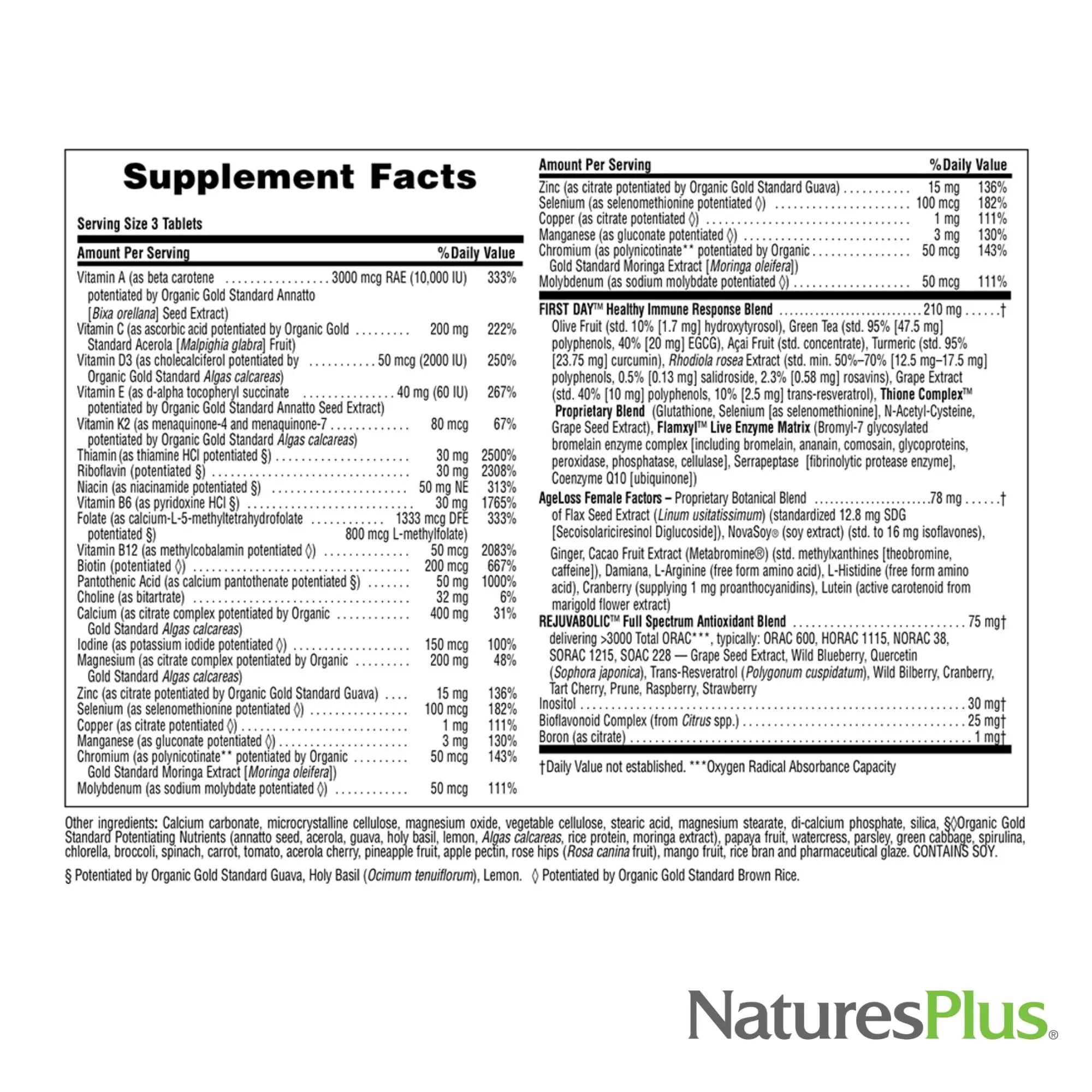 NaturesPlus AgeLoss Women’s Multi - 90 Tablets - Anti-Aging Multivitamin & Mineral Supplement, Menstrual & Menopausal Support, Antioxidant Nature's Plus uk supplements