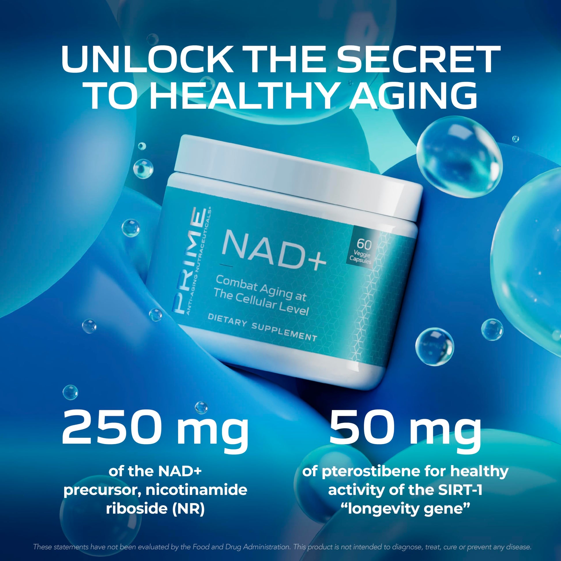 PRIME Anti-Aging Nutraceuticals NAD+ – Nicotinamide Riboside & Pterostilbene Supplement for Cellular Energy, Healthy Aging & Vitality, Vegan, Gluten-Free, 30 Servings PRIME uk supplements