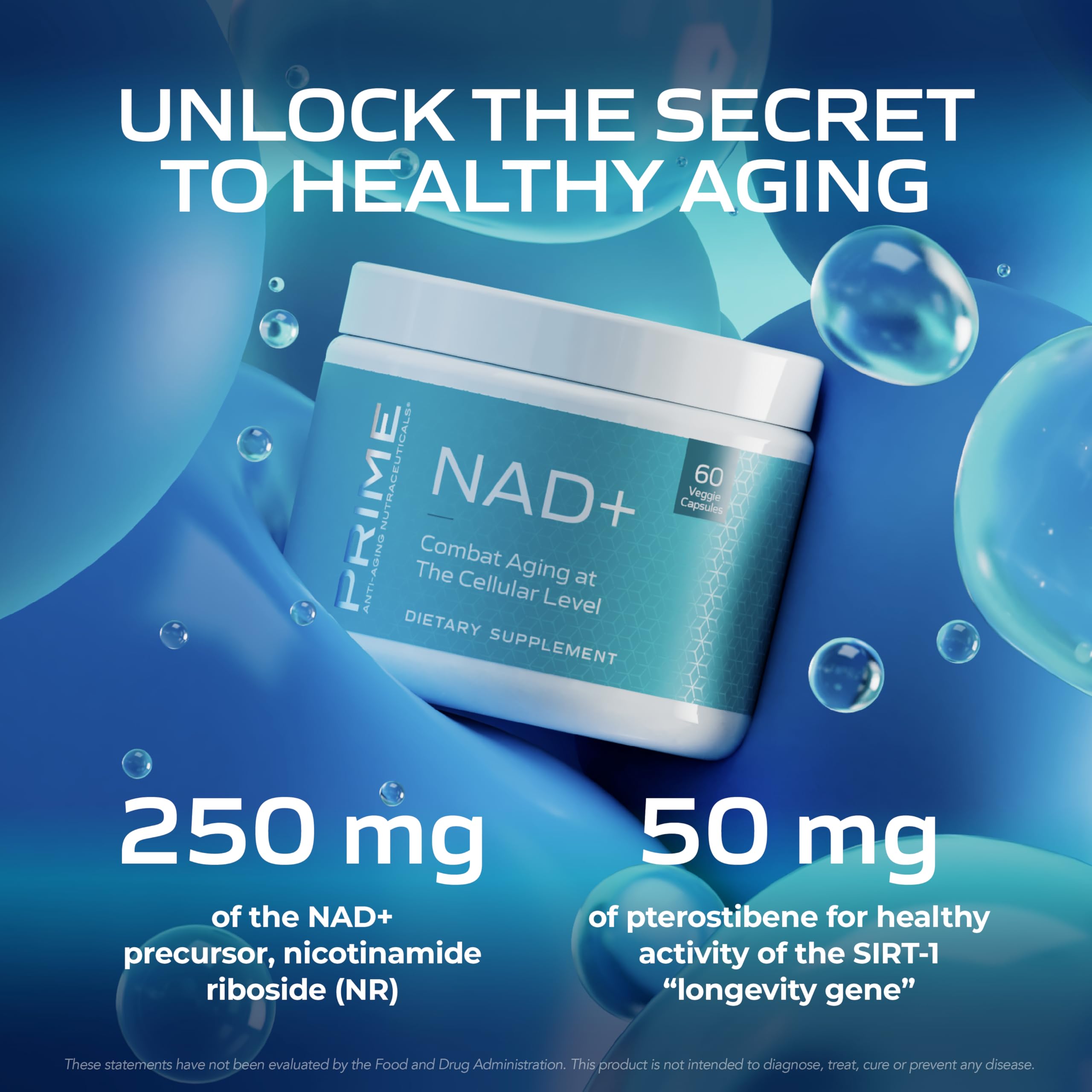 PRIME Anti-Aging Nutraceuticals NAD+ – Nicotinamide Riboside & Pterostilbene Supplement for Cellular Energy, Healthy Aging & Vitality, Vegan, Gluten-Free, 30 Servings PRIME uk supplements