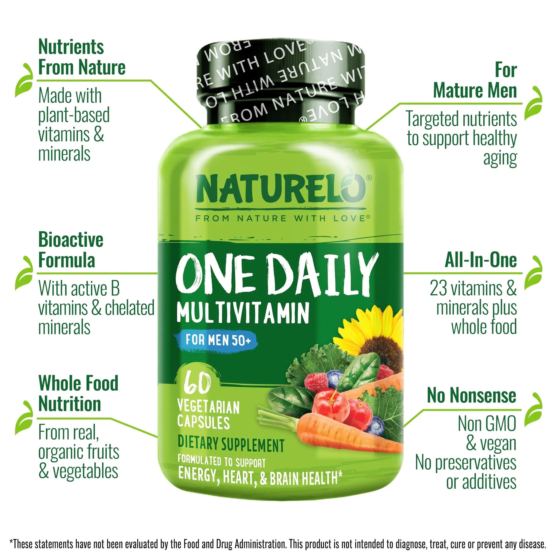 NATURELO One Daily Multivitamin for Men 50+, 60 Capsules and One Daily Multivitamin for Women 50+ (Iron Free), 60 Capsules Bundle - 2 Month Supply NATURELO uk supplements