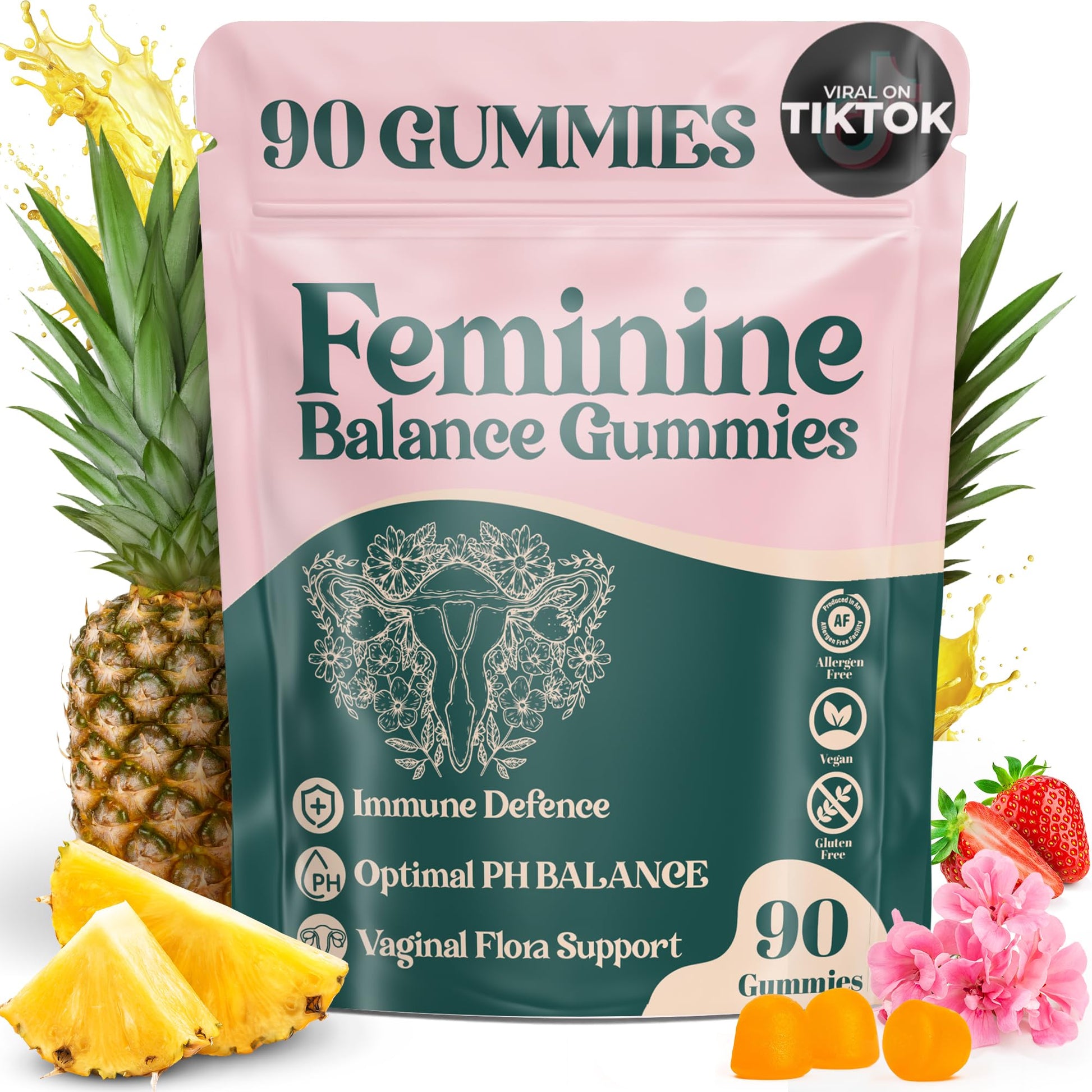 ORGANIC UPLIFT Premium Feminine Balance Gummies - for Women’s Health & Wellness - Immune Support - Vegan, Gluten-Free - Hawaiian Pineapple - 90 Gummies - 45 Servings ORGANIC UPLIFT uk supplements