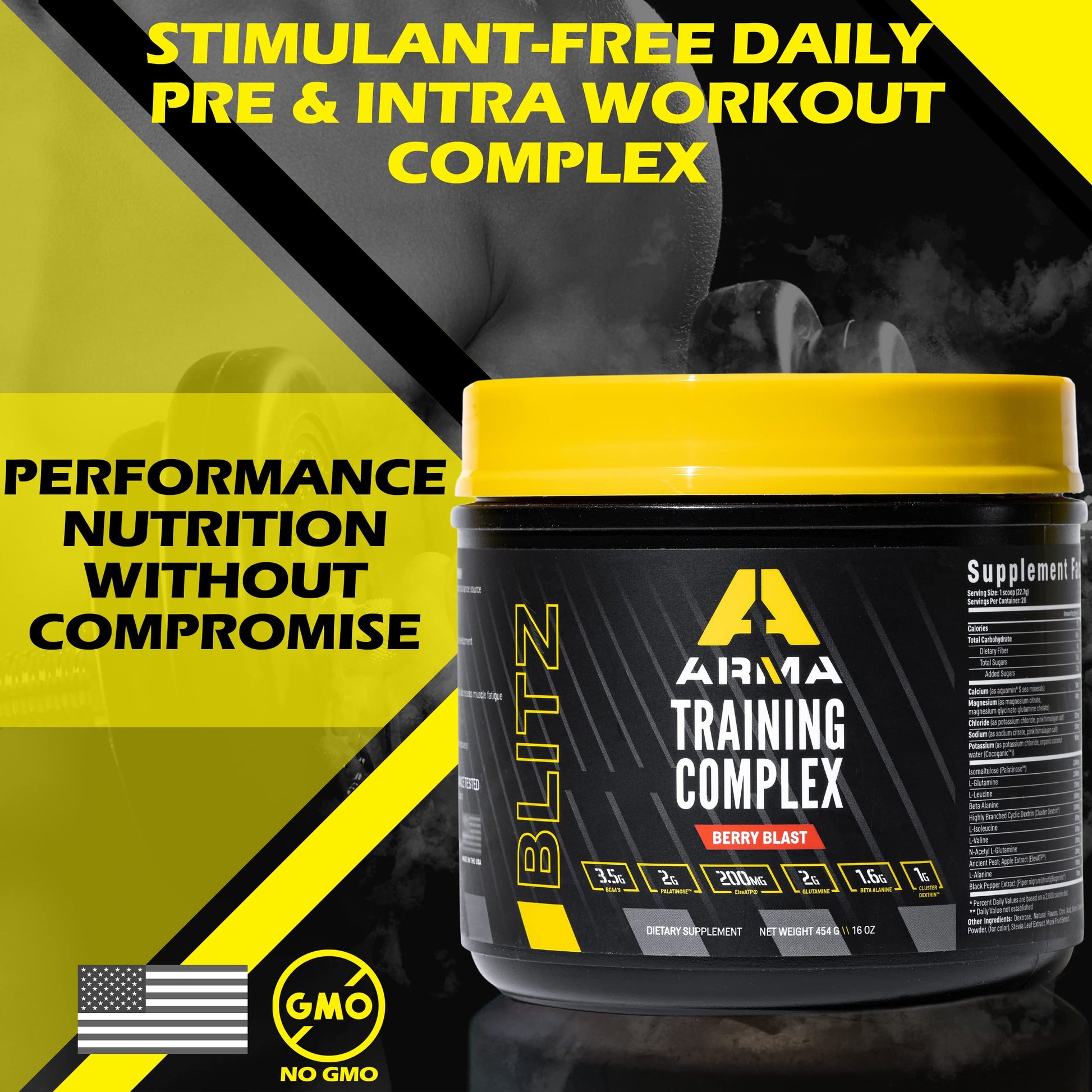 ARMA Blitz Non Stimulant Pre/Intra Powder – Natural Berry Pre-Workout Drink Mix ARMA uk supplements