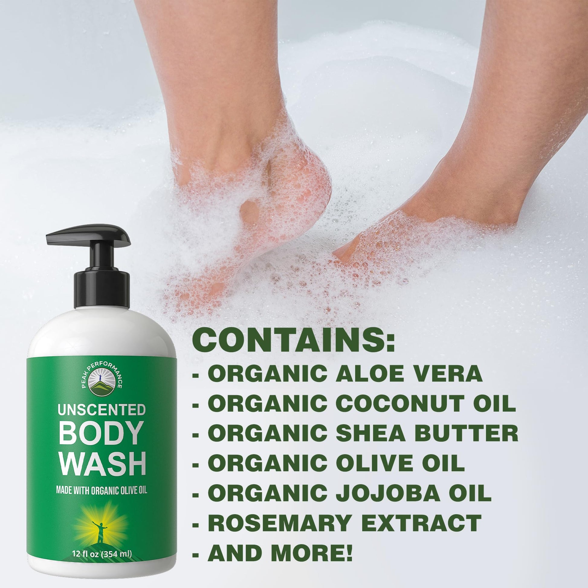 Ultra Pure Unscented Body Wash Made with Organic Ingredients Including Aloe Vera, Olive Oil, Jojoba, Coconut Oil, and Shea Butter. Great for Sensitive Skin. Natural Vegan Body Wash No Toxins Peak Performance uk supplements