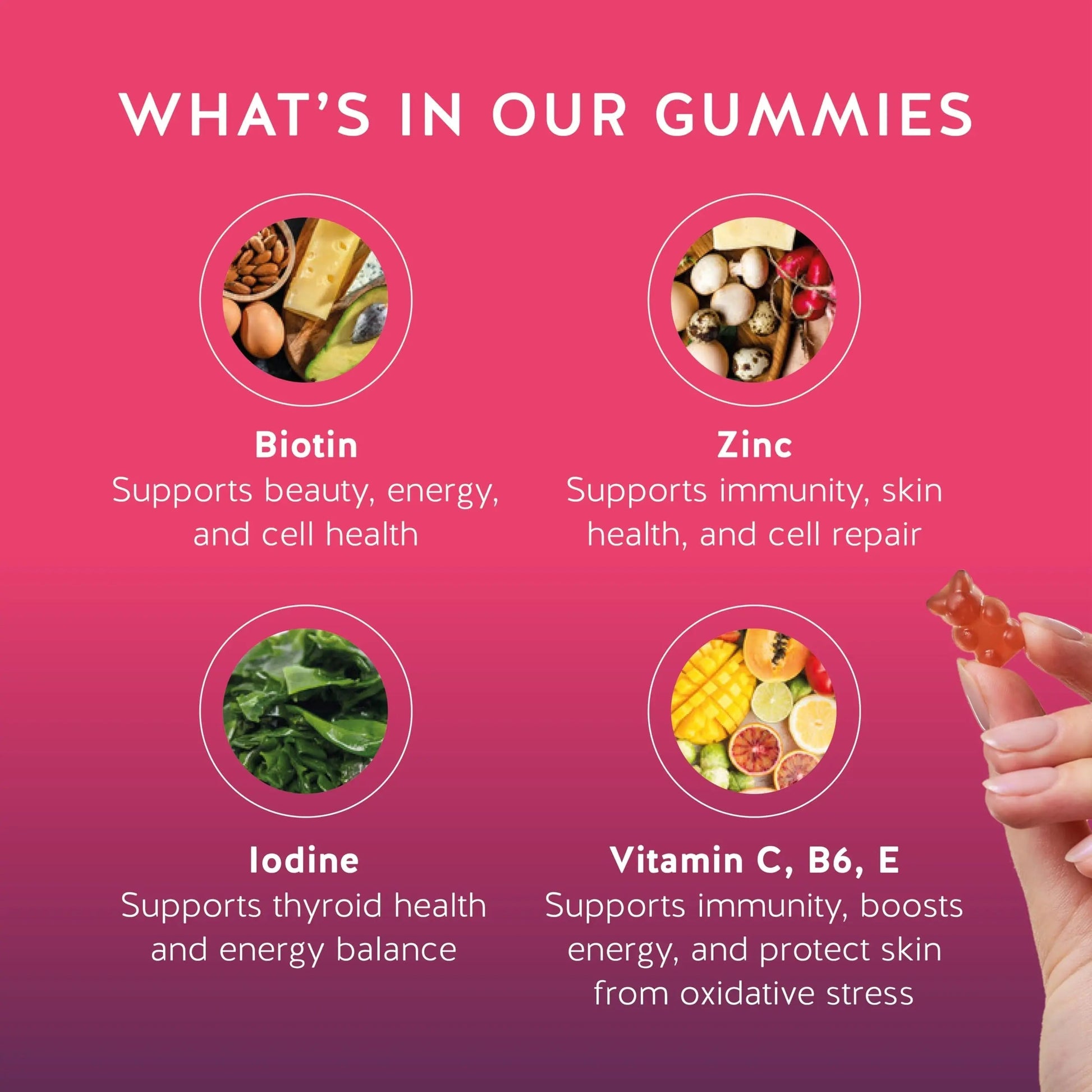 Biotin Gummies for Hair, Skin & Nails. 5,000 mcg High Potency Vegan Vitamins for Faster Hair Growth, Stronger Nails & Healthy Skin. with Vitamins C & E, 90 Gummies Bears with Benefits uk supplements