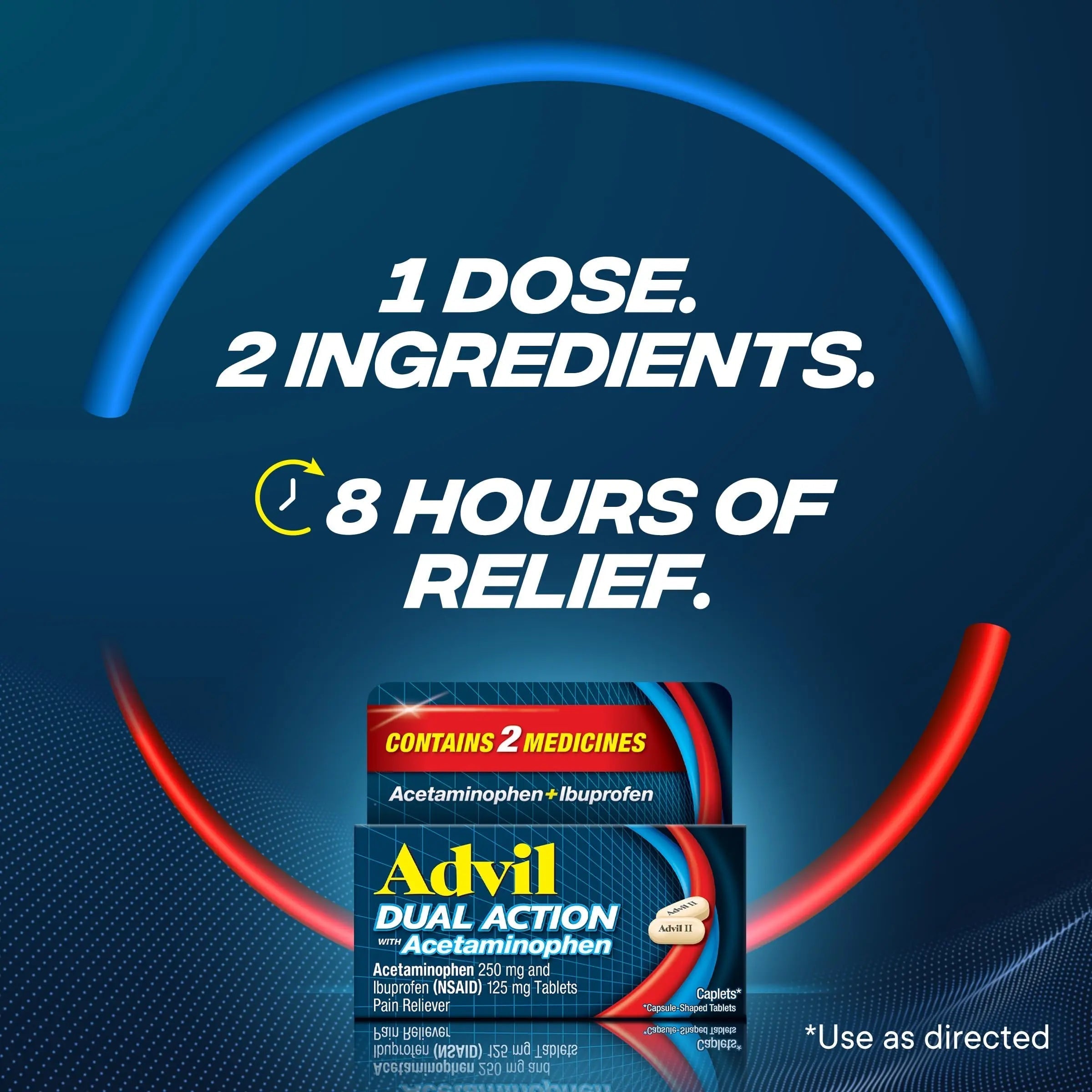 Advil Dual Action Coated Caplets, 125 Mg Ibuprofen and 250 Mg Acetaminophen per Dose (2 Dose Equivalent) for 8 Hour Pain Relief - 216 Count Advil uk supplements