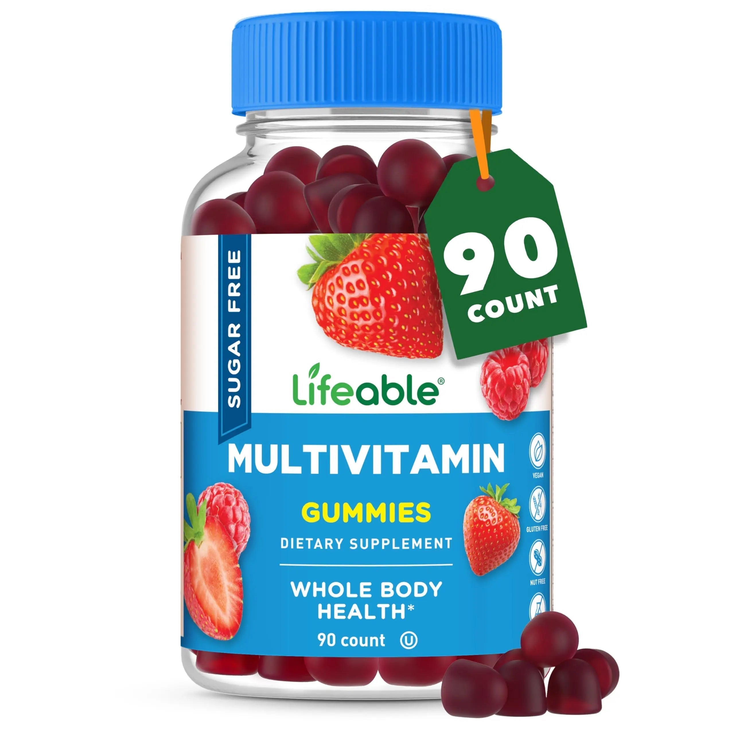 Lifeable Sugar Free Multivitamin Gummies | with Iron Vitamin A, C, D, E, Niacin, B6, Folate, B12, Biotin, Pantothenic Acid, Zinc | Lifeable uk supplements