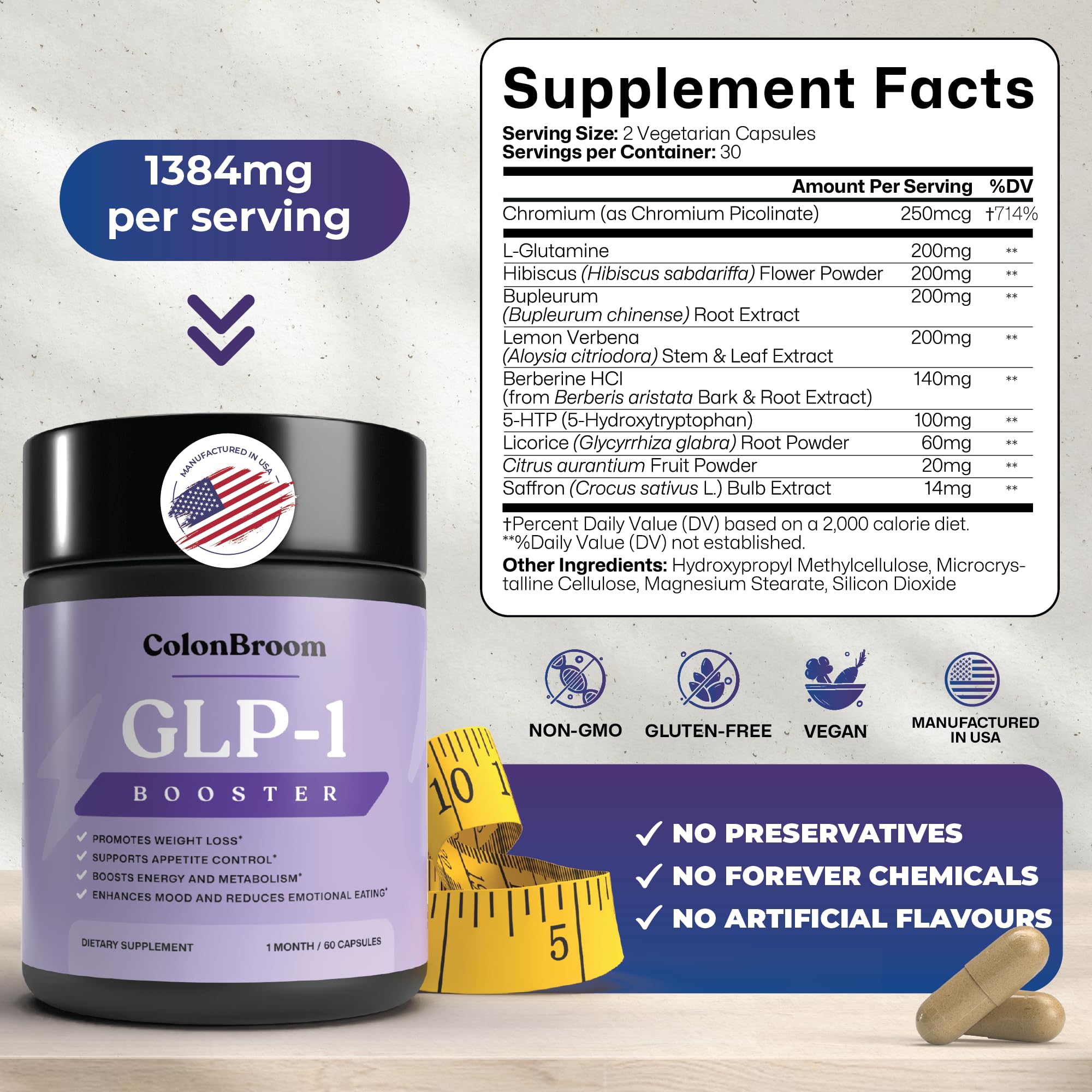 ColonBroom GLP-1 Weight Management Supplement for Women & Men - GLP1 Supports Gut Health, Metabolic Wellness & Appetite Regulation - Vegan, Gluten-Free Diet Capsules | 120 Count ColonBroom uk supplements