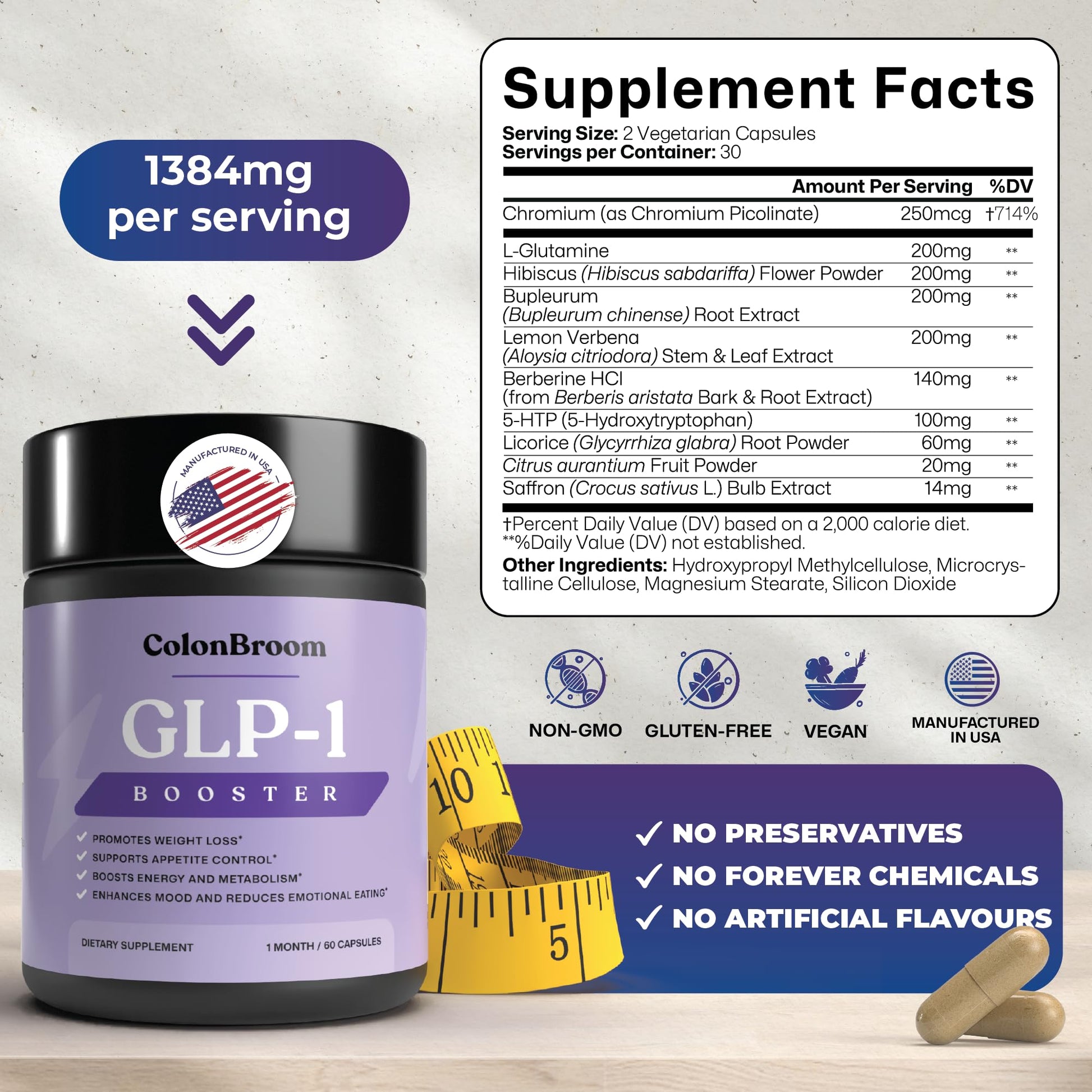 ColonBroom GLP-1 Weight Management Supplement for Women & Men - GLP1 Supports Gut Health, Metabolic Wellness & Appetite Regulation - Vegan, Gluten-Free Diet Capsules | 60 Count ColonBroom uk supplements