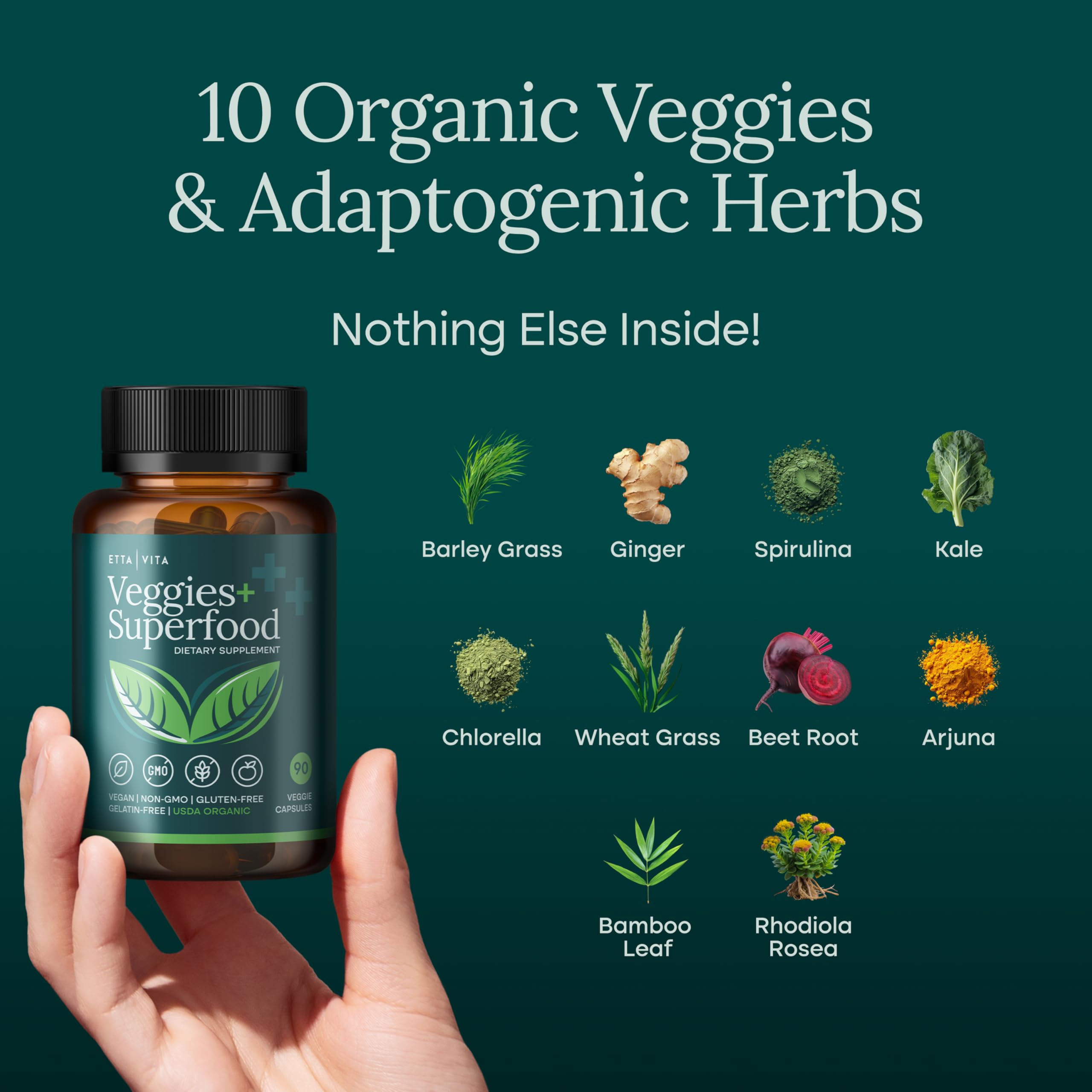 100% Organic Fruits and Veggies Supplement (USDA Organic - Made in USA) 180 Potent Fruits and Vegetable Capsules for Energy Boost & Daily Fruit and Vegetable Vitamins - Vegan, Non-GMO, Gluten-Free Etta Vita uk supplements