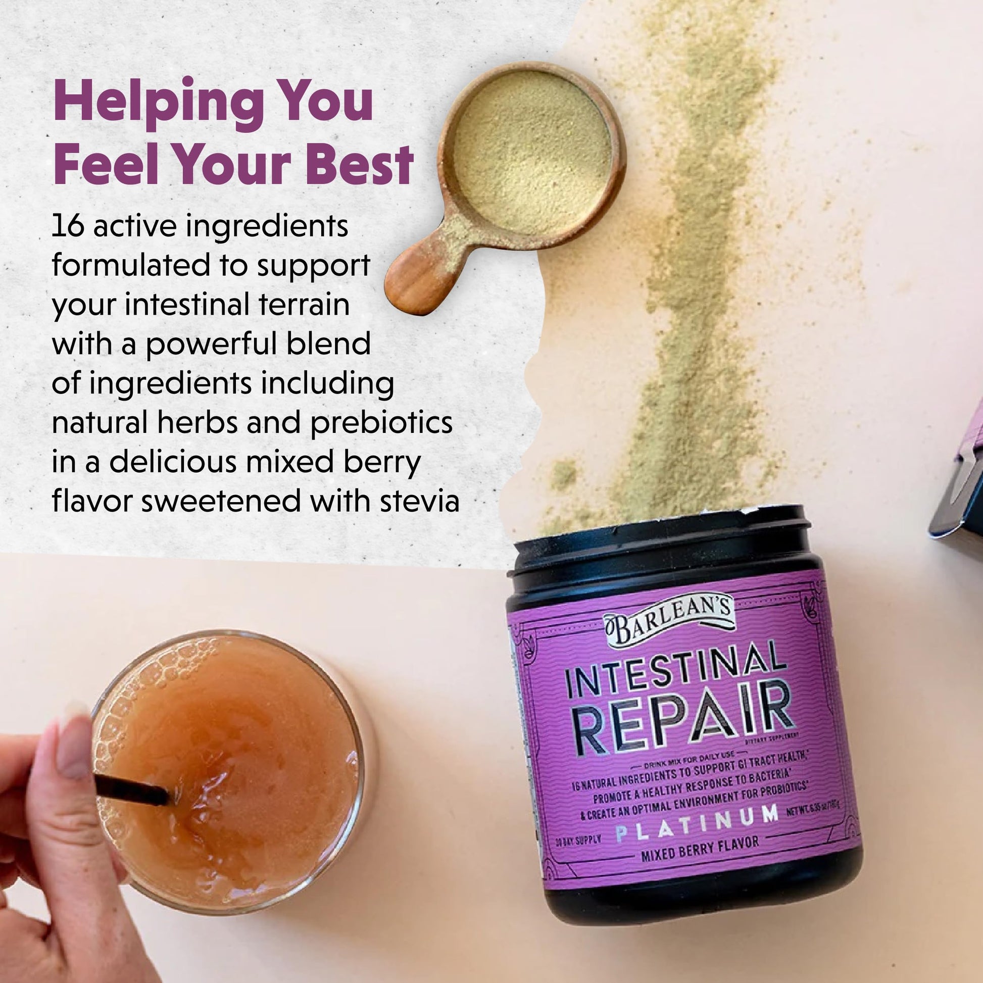 Barlean's Gut Health Powder, Intestinal Repair Fiber and Digestive Support Blend for Men and Women, Mixed Berry Drink Mix, 6.35 oz Barlean's uk supplements
