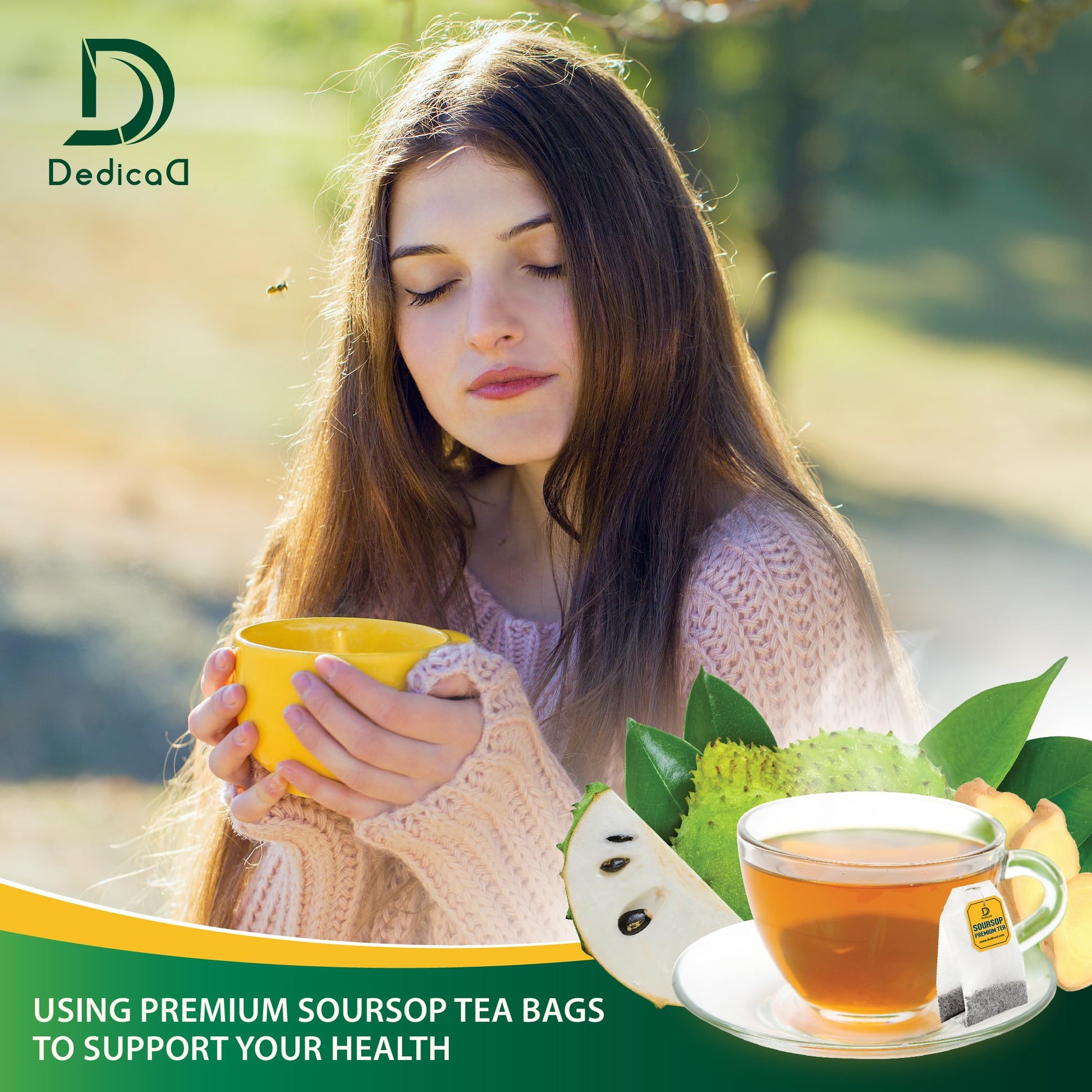 DEDICAD Soursop Leaves Tea Bags with Ginger, 30 Tea bags, 2gr/bag - Non-GMO/Caffeine free - Support Digestion, Well Skin, Immune System DEDICAD uk supplements