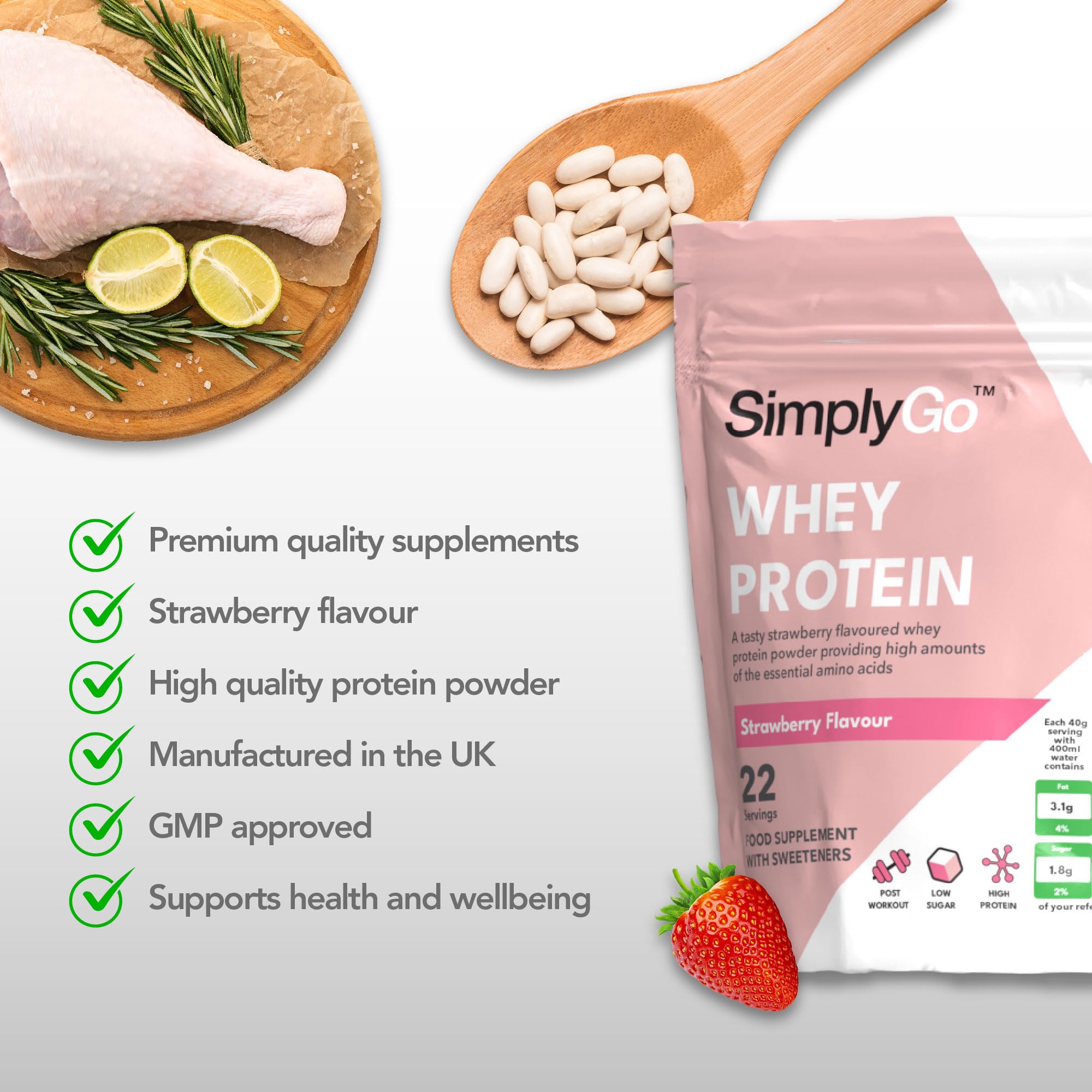 SimplyGo Whey Protein Powder | 900g | Simply Add 30g to Water, Juice or Shakes Simply Supplements uk supplements