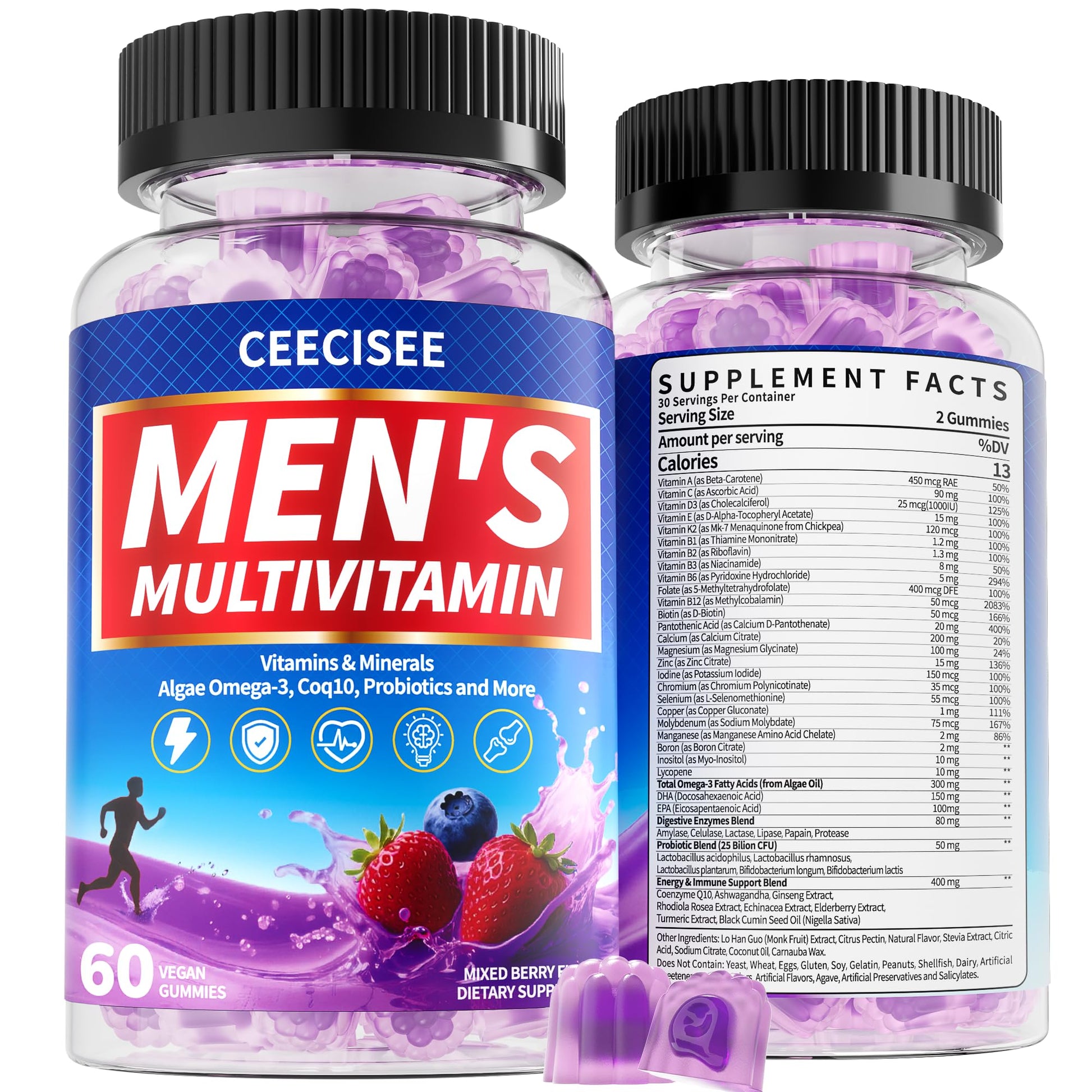 Ceecisee Men’s Methylated Multivitamin Gummies: Chewable Multivitamins Mens Gummy with Omega Probiotic Magnesium Zinc Vitamins B12 D3 - No Iron Daily Supplement Support Energy Immune for Men(120Count) Ceecisee uk supplements
