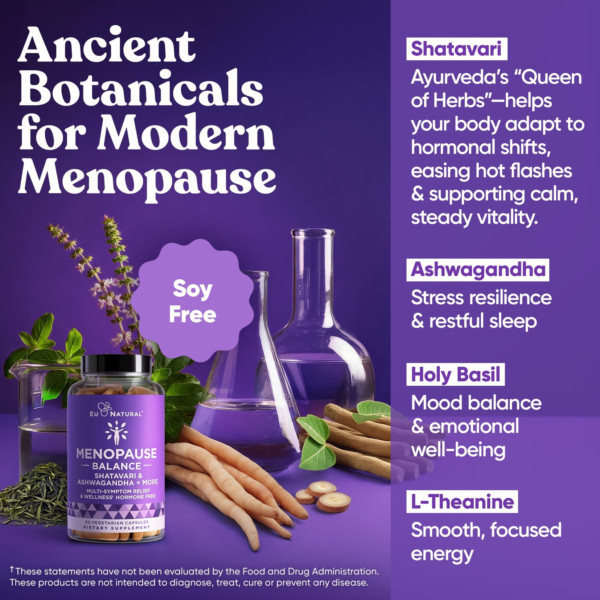 Premium Menopause Supplement for Women – Menopause Balance with Shatavari, Ashwagandha, L-Theanine & Holy Basil – Holistic Multi-Symptom Menopause Support & Hot Flash Relief – 60 Vegetarian Capsules Eu Natural uk supplements