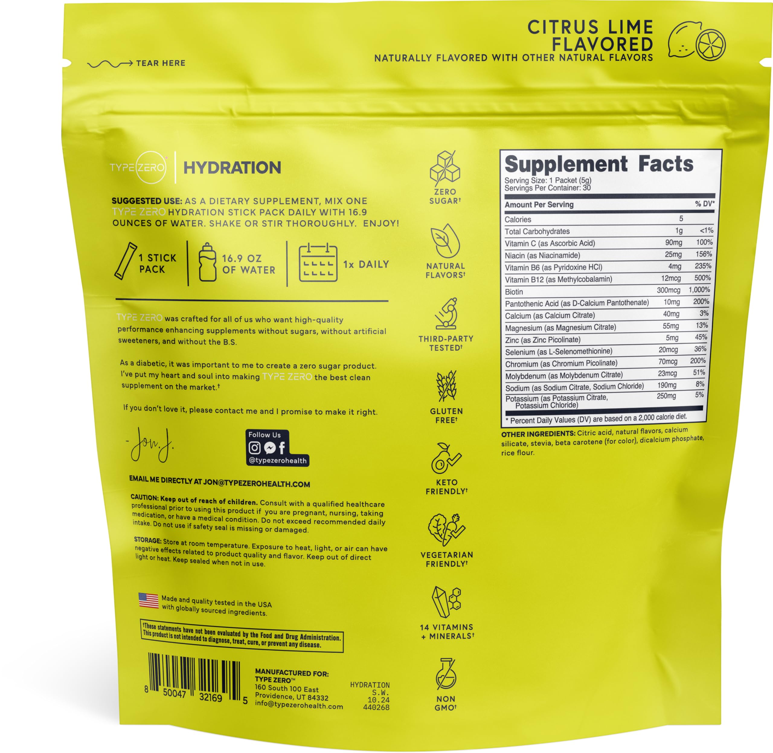 Type Zero Clean Hydration + Electrolytes Drink Mix (30 Single-Serving Packets) (Citrus Lime Flavored) - Advanced Hydration for Any Occasion Type Zero uk supplements