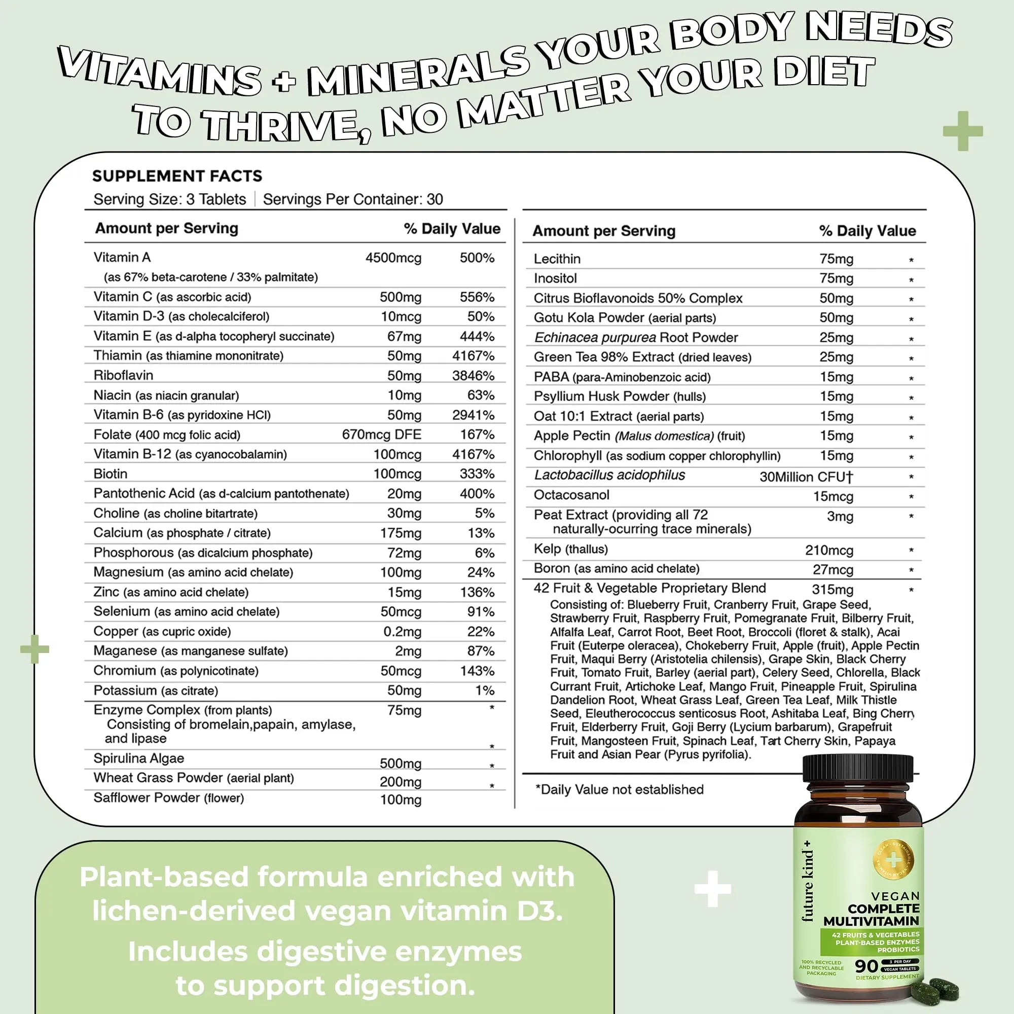 Future Kind Vegan Multivitamins Complete - 42-in-1 Vegan Multivitamins for Women & Men with Enzymes, B12, Zinc, & Probiotics Future Kind uk supplements