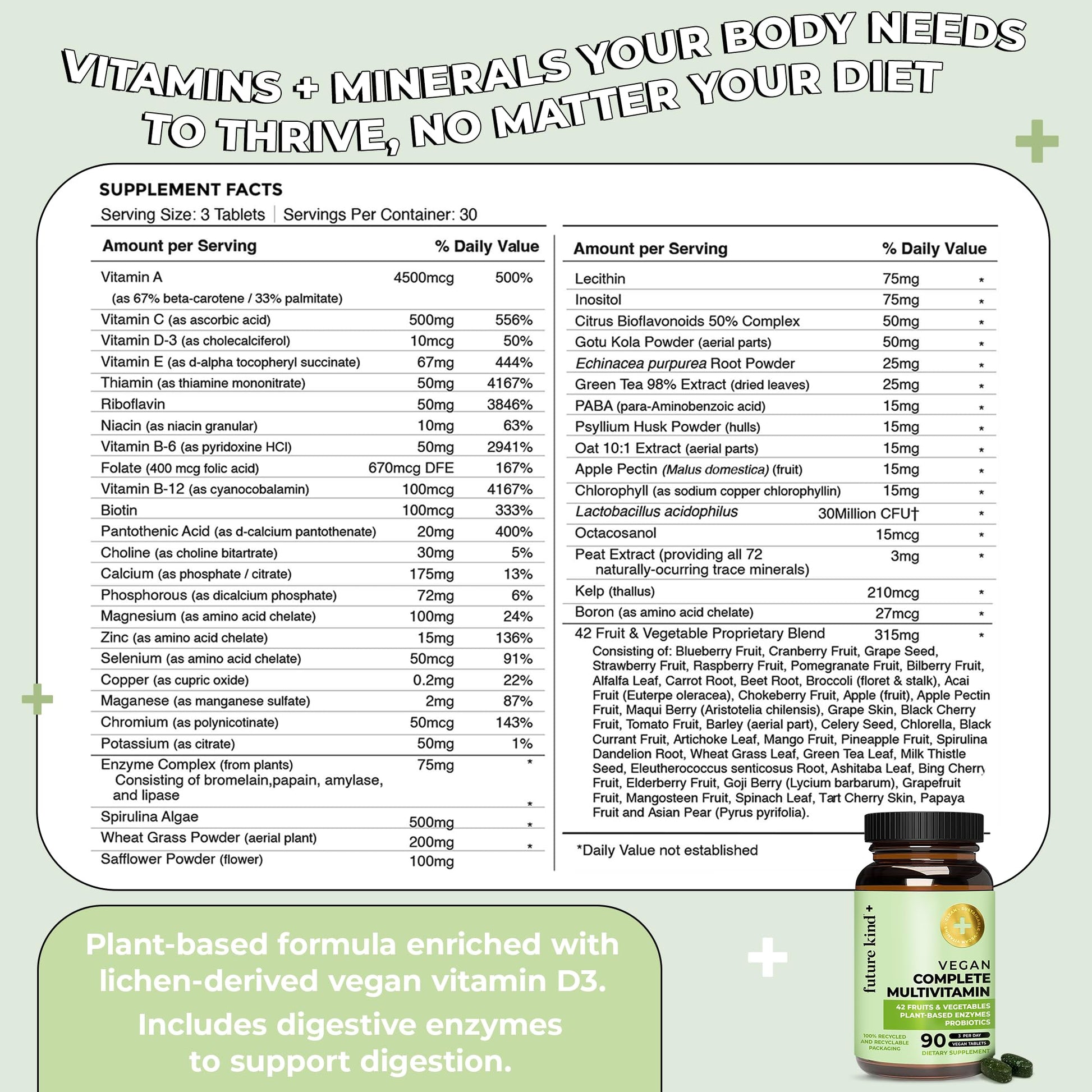 Future Kind Vegan Multivitamins Complete - 42-in-1 Vegan Multivitamins for Women & Men with Enzymes, B12, Zinc, & Probiotics for Digestion Future Kind uk supplements
