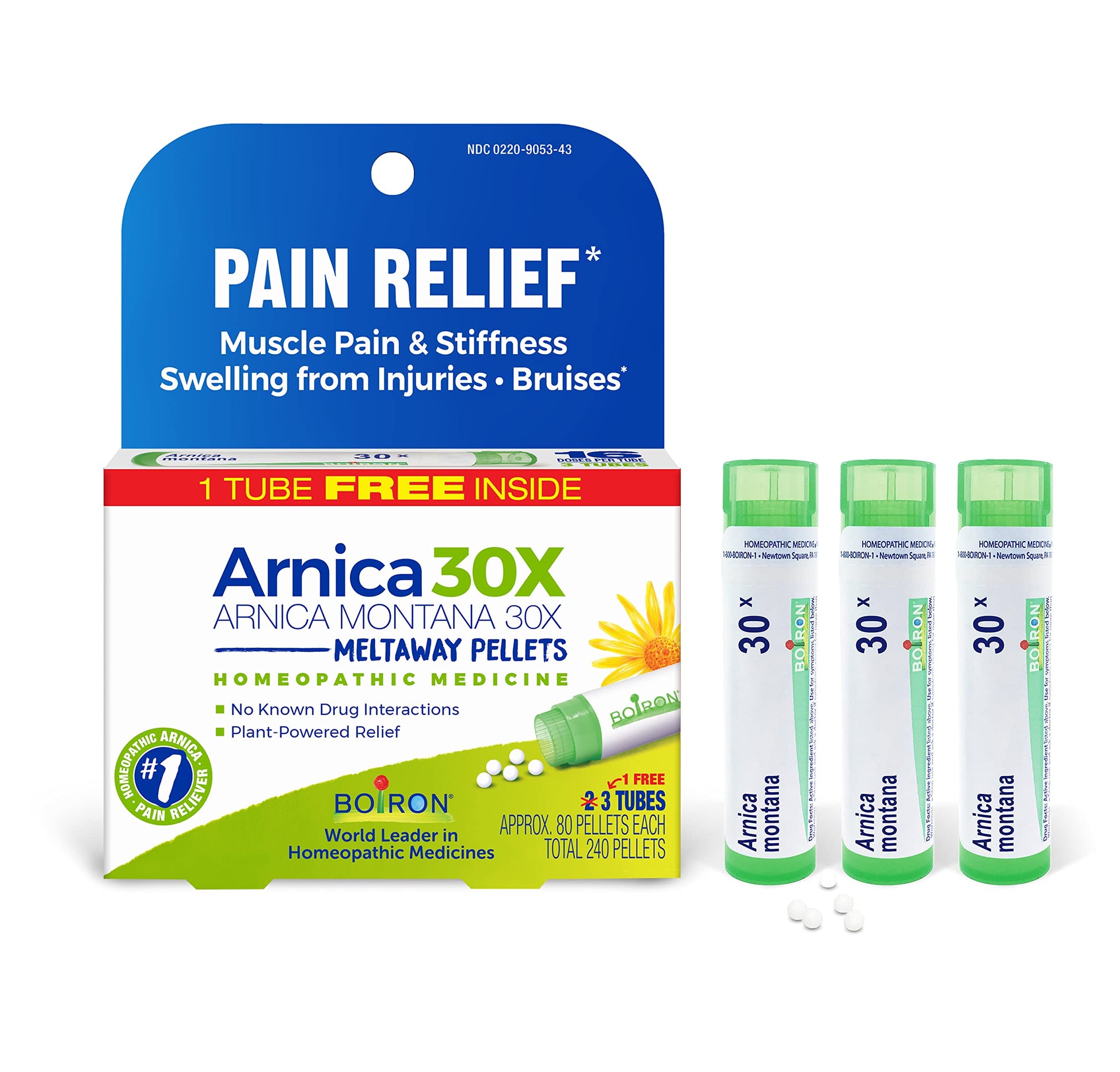 Boiron Arnica Montana 30X Homeopathic Medicine for Relief from Muscle Pain, Muscle Stiffness, Swelling from Injury, and Discoloration from Bruises - 3 Count (240 Pellets) Boiron uk supplements