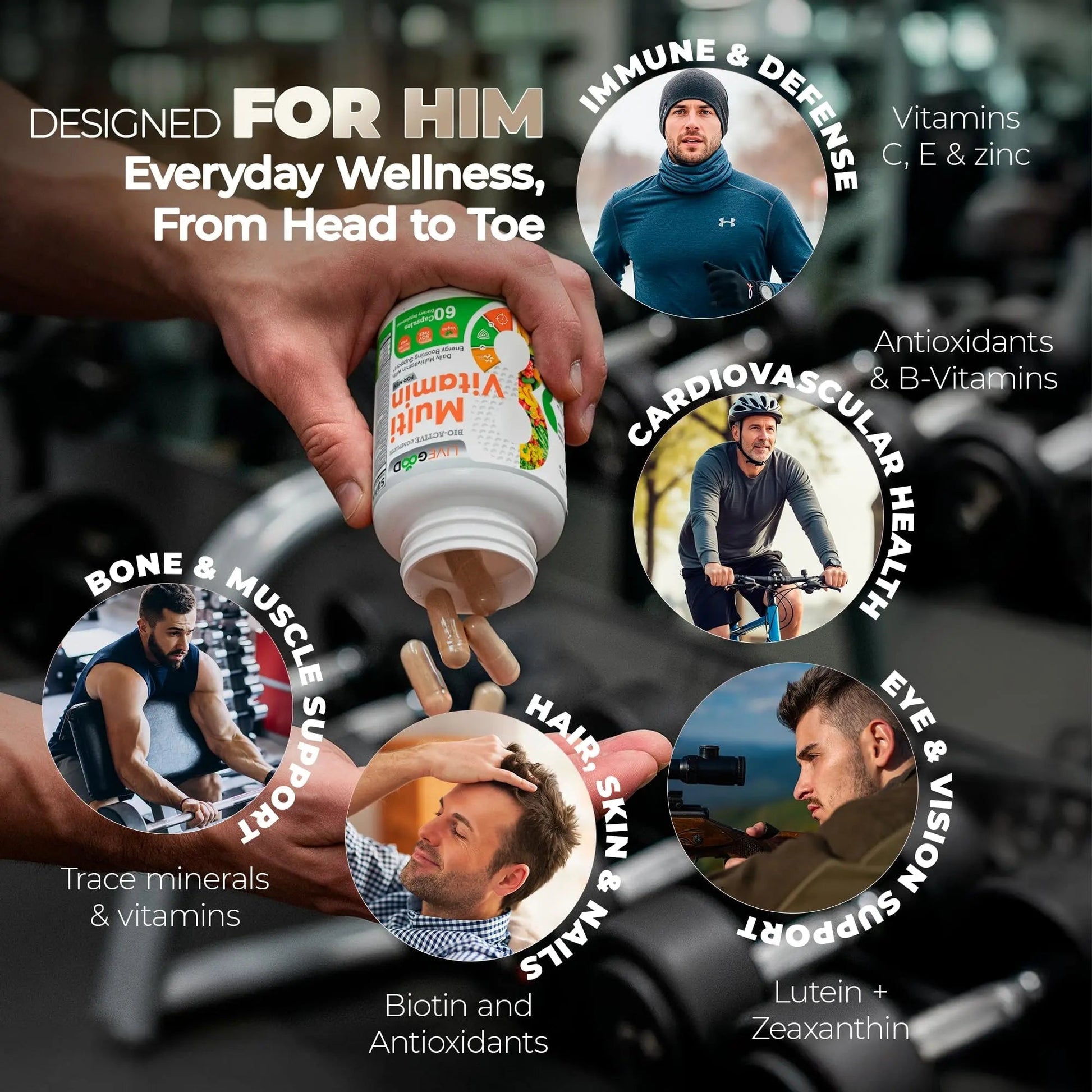 LiveGood Bio-Active Complete Multivitamin for Men, Daily Men’s Multi with 24 Essential Vitamins and Minerals for Energy, Immunity LIVEGOOD uk supplements