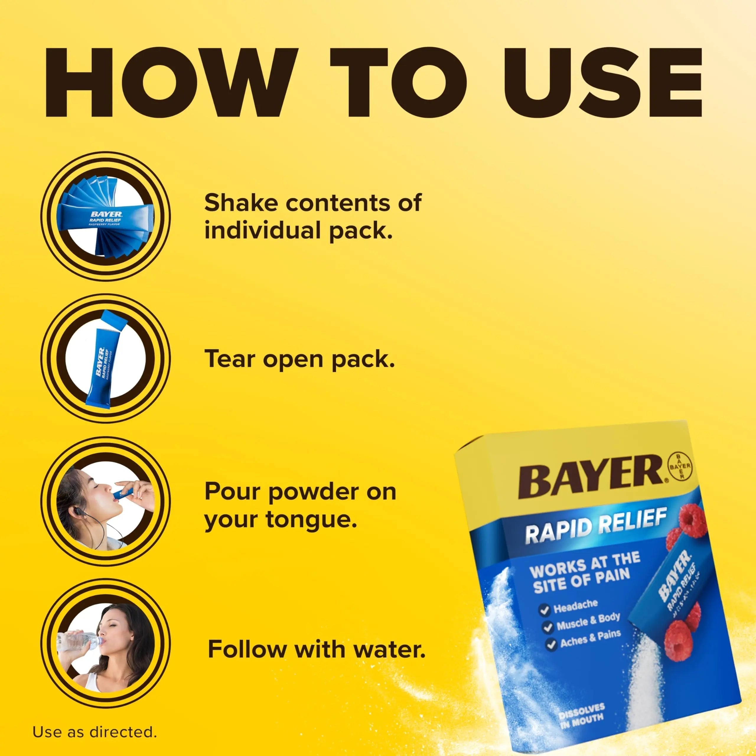 Bayer® Rapid Relief, Dissolvable Raspberry Flavor, Powder Packs with Aspirin & Caffeine, Fast Acting Headache Relief, Muscle and Body Pain Reliever, 30ct Bayer uk supplements