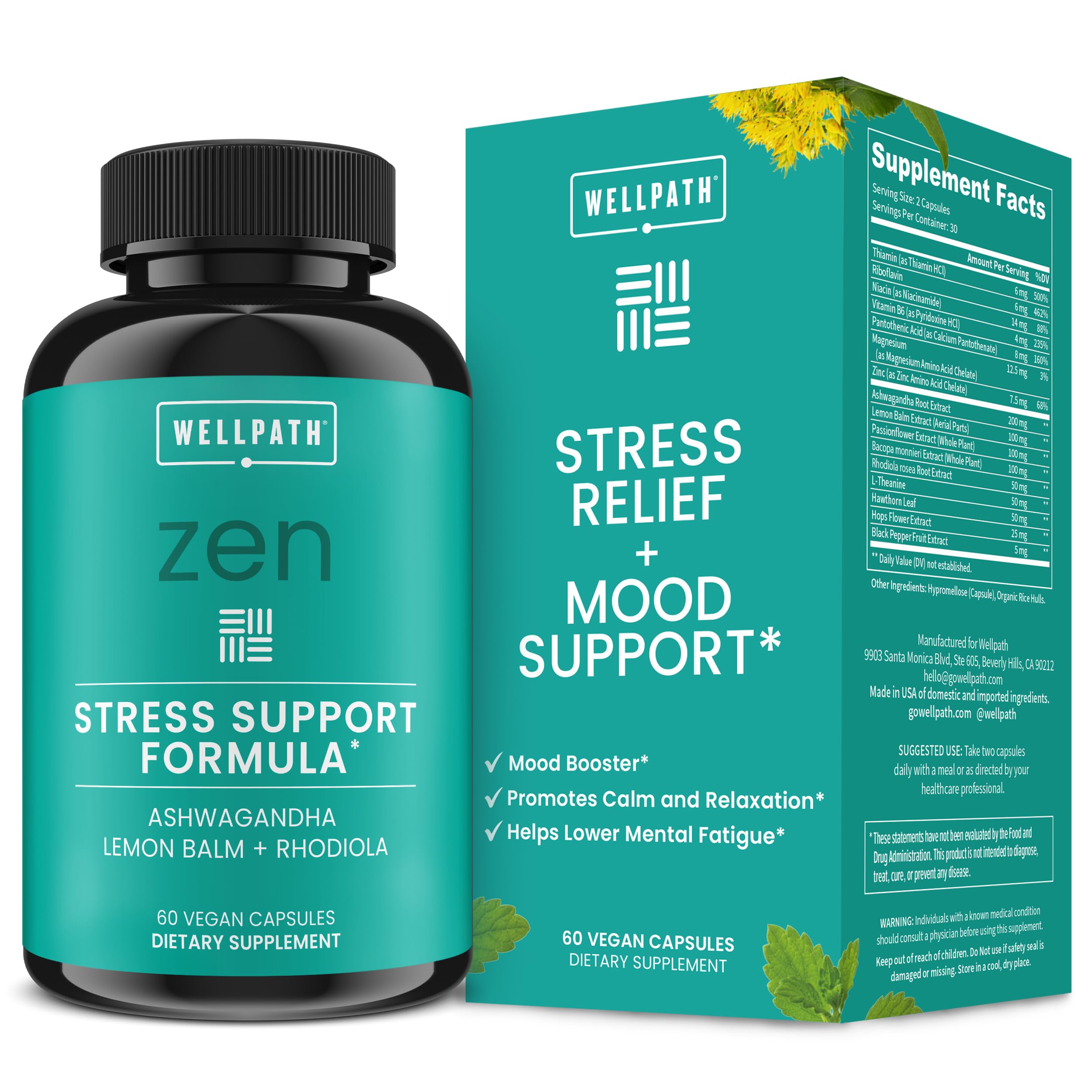 WellPath Zen Stress Relief Supplement + Mood Support | Calm, Stress & Energy Support | Ashwagandha Root, Rhodiola Rosea, L-Theanine, Lemon Balm | Herbal Capsules, 60 Ct WellPath uk supplements