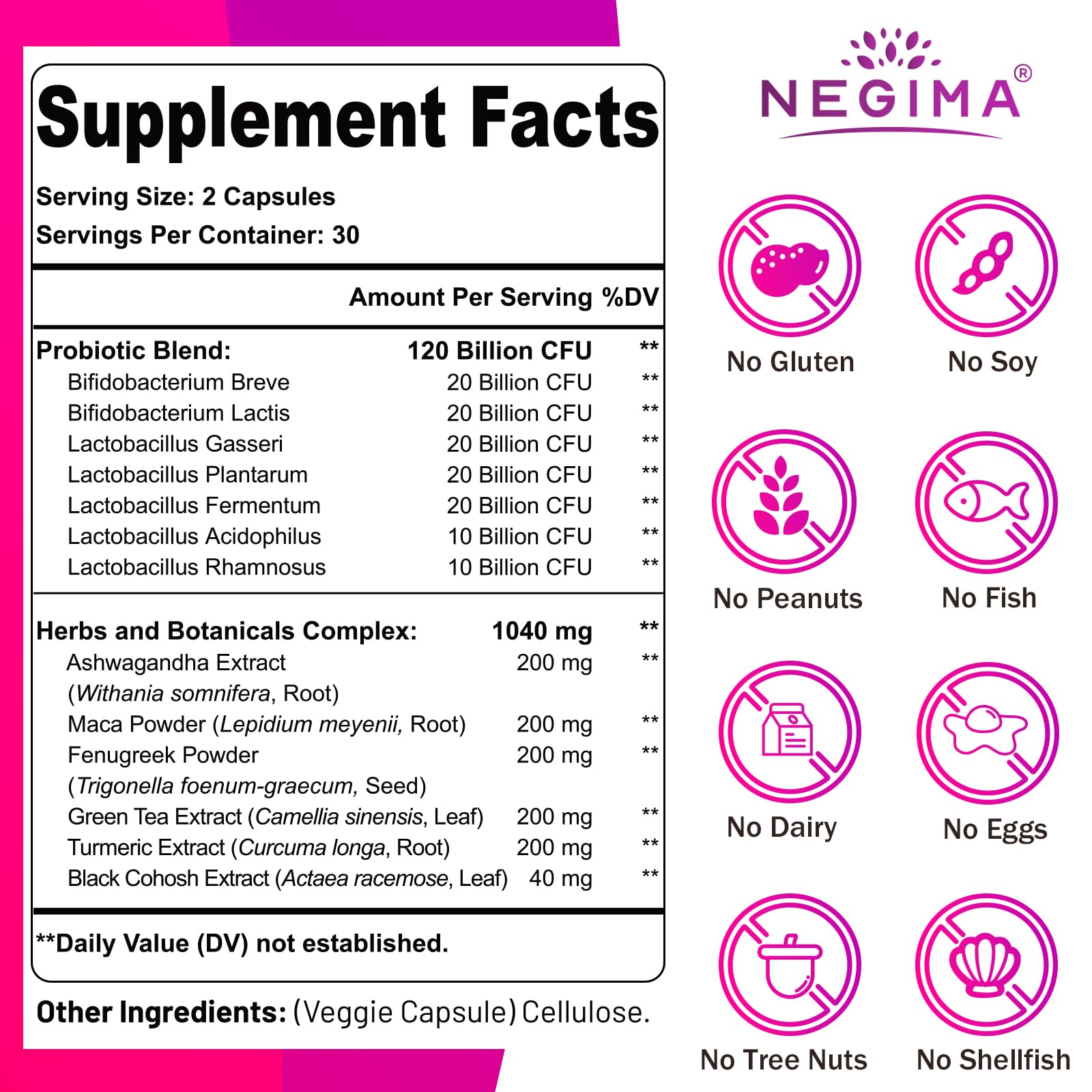 Negima Menopause Supplements for Women, 120 Billion CFUs Probiotics for Women, 13-in-1 Herbs & Botanicals Complex, for Menopause - 60 Caps Negima uk supplements