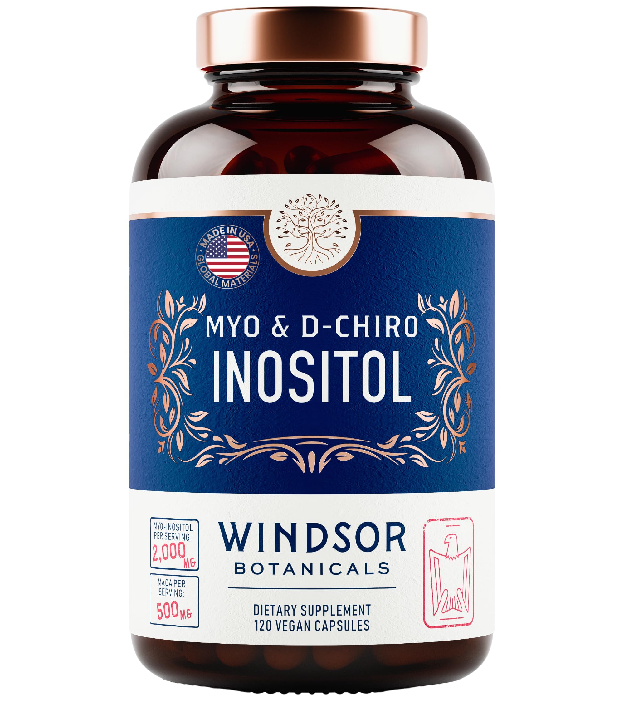 Myo-Inositol & D-Chiro Inositol 40:1 Ratio 2,000 mg - PCOS Supplements with Maca Root & Ashwagandha - Ovarian Health Support Vitamins - Hormone & Fertility Supplements for Women - 120 Vegan Caps WINDSOR BOTANICALS uk supplements