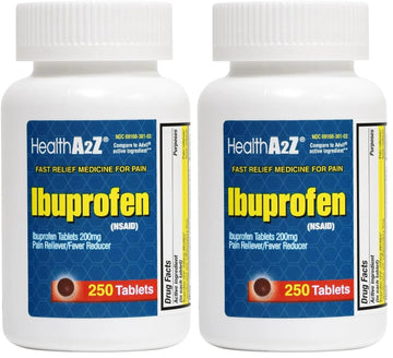 HealthA2Z® Ibuprofen 200mg | Pain Relief | Body Aches | Headache | Arthritis | Cramps | Back Pain | Fever Reducer… (250 Count) (Pack of 2) HealthA2Z uk supplements