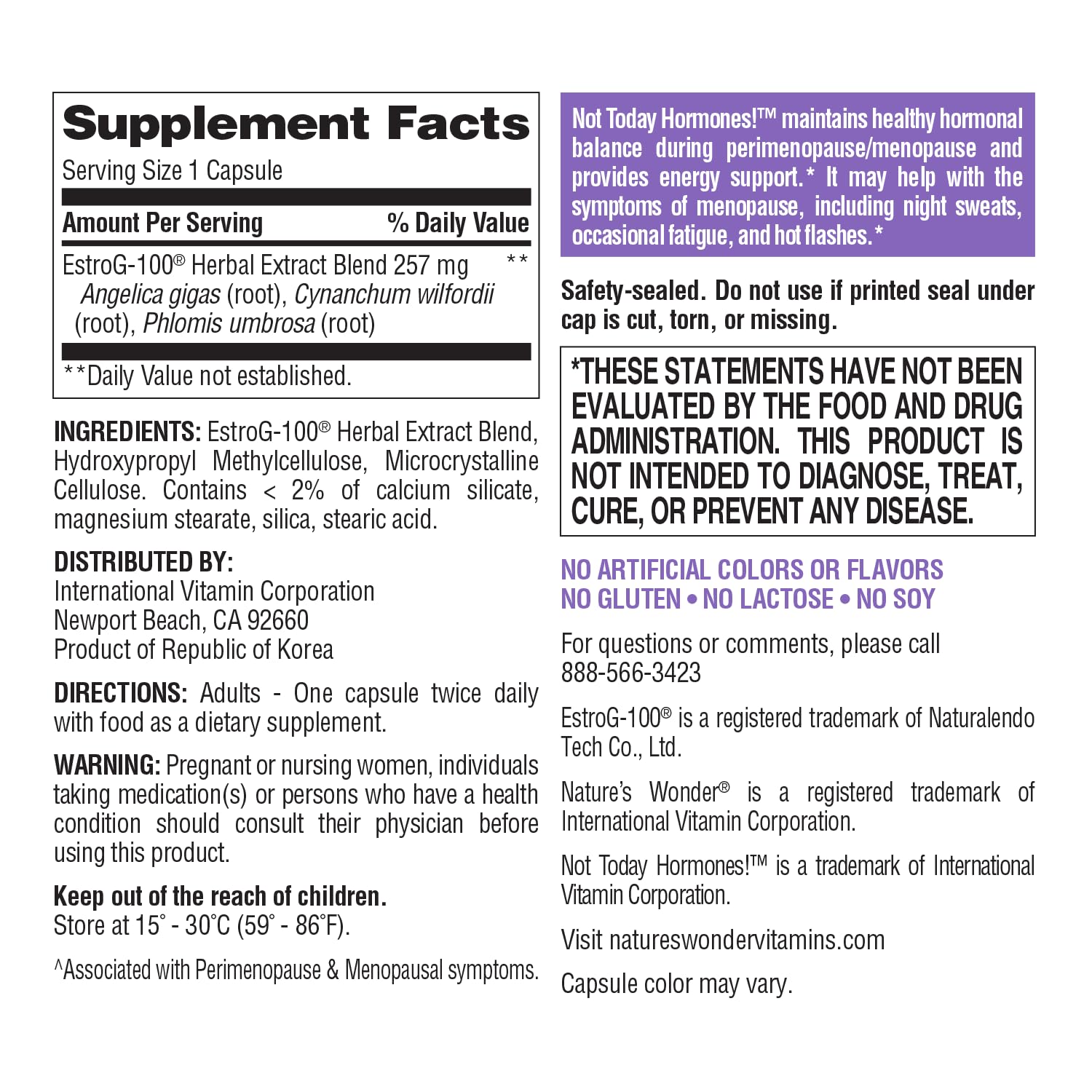 Nature's Wonder Not Today Hormones Perimenopause and Menopause Support Supplement for Women with Estro-G100, Supports Hot Flashes and Night Sweats 60 Vegetarian Capsules, 60 Day Supply Nature's Wonder uk supplements