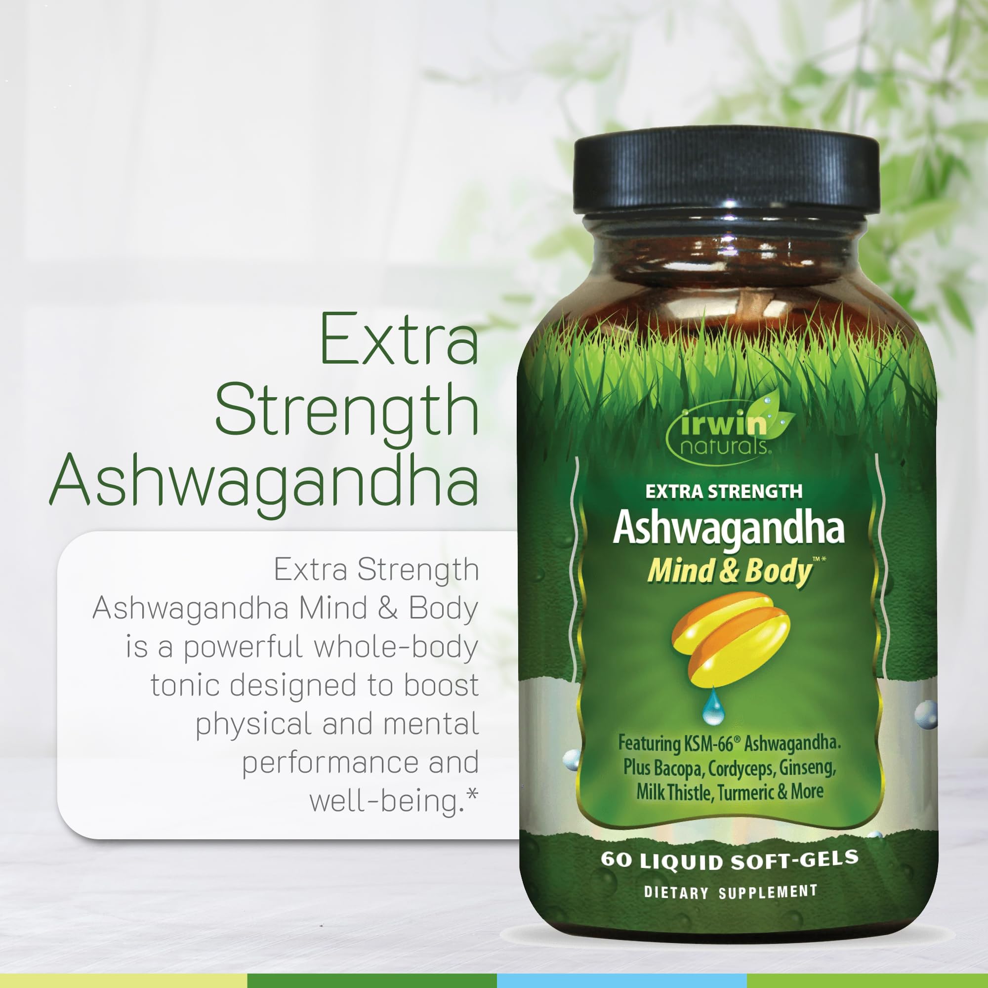 Irwin Naturals Extra Strength Ashwagandha - 60 Liquid Softgels - Helps Boost Physical & Mental Performance - with Turmeric & Milk Thistle Irwin Naturals uk supplements