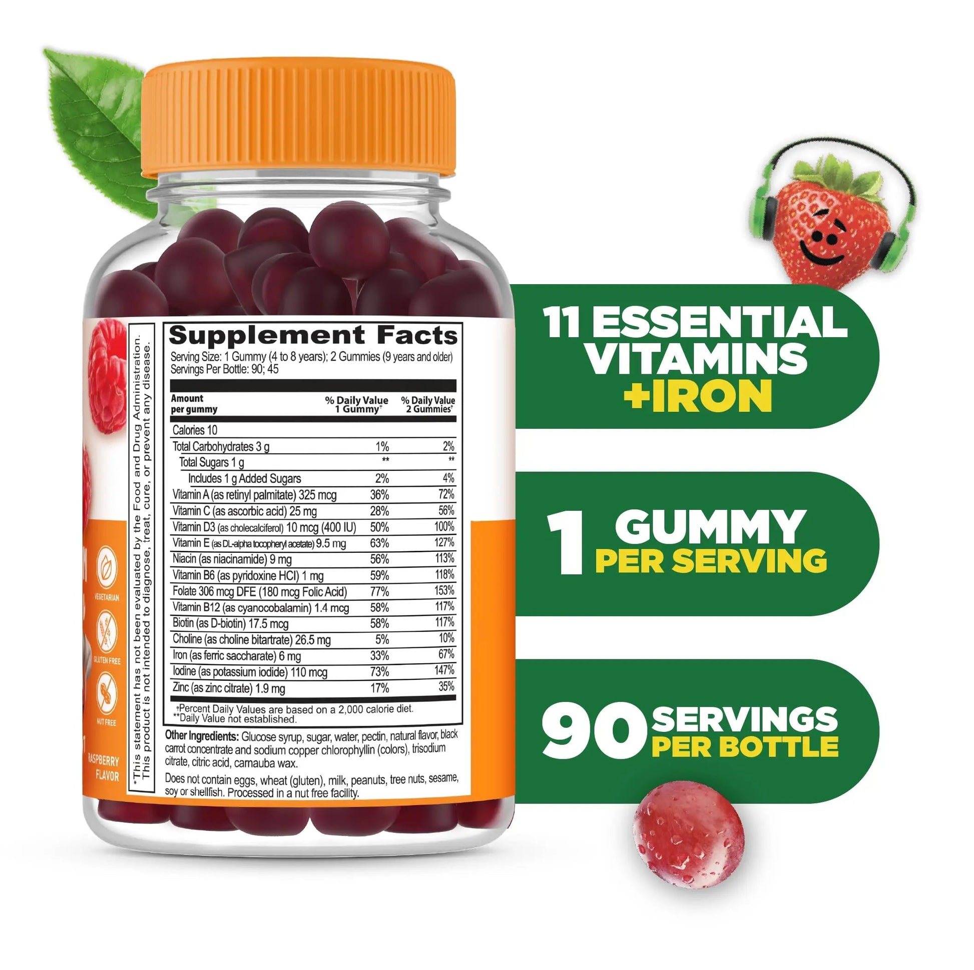 Lifeable Kids Multivitamin with Iron Gummies | Great Tasting Vitamins for Kids | Vegetarian Non-GMO Childrens Multivitamin | 90 Gummies Lifeable uk supplements