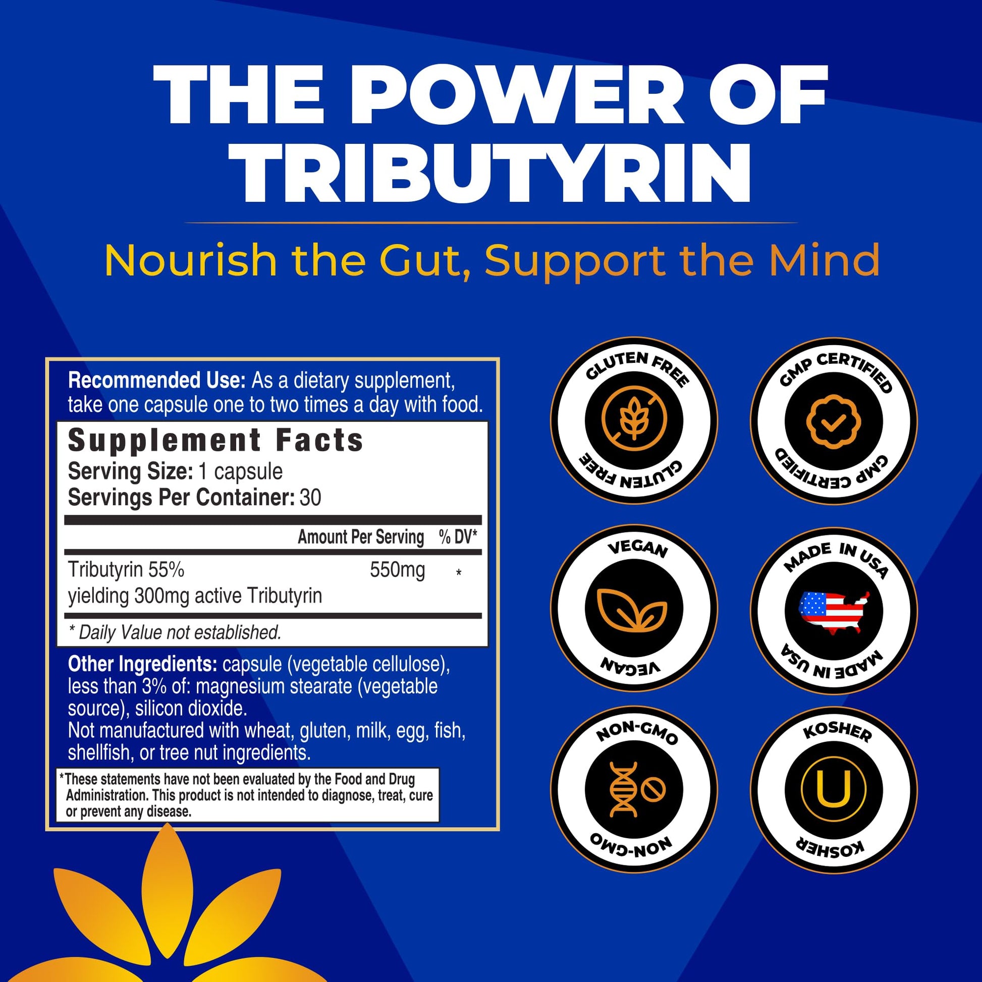 Tributyrin Supplement - Better Delivery & More Effective than Sodium Butyrate - Gut Health & Digestive Support - 3-in-1 Butyrate Postbiotics for Leaky Gut & Gut Barrier Support - 30 Capsules Vita Bloom Labs uk supplements