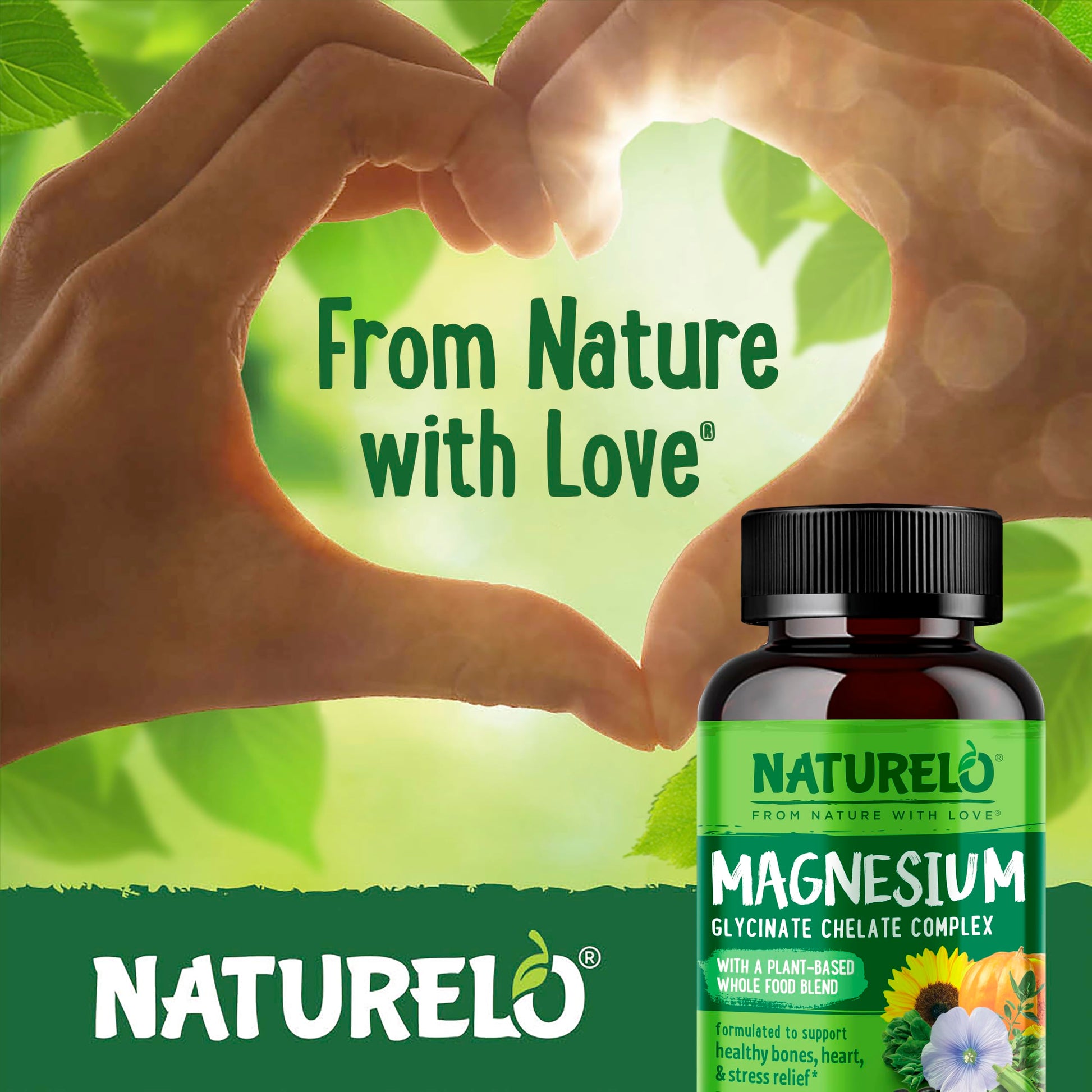 NATURELO Magnesium Glycinate Chelate Complex - 200 mg Magnesium with Organic Vegetables to Support Sleep, Calm, Muscle Cramp & Stress Relief - Gluten Free, Non GMO - 120 Capsules NATURELO uk supplements