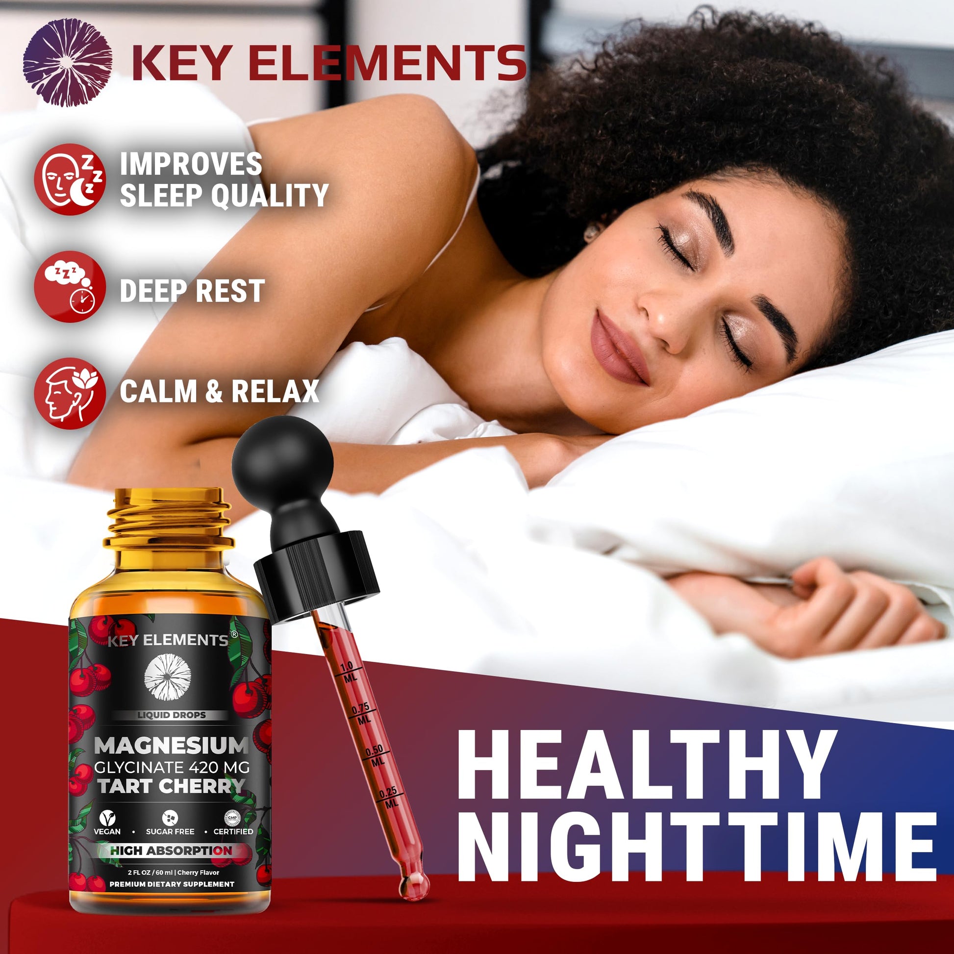 Liquid Magnesium Glycinate 420 Mg with Natural Tart Cherry Extract | Magnesium Glycinate Drops Supplement for Sleep, Mood & Mobility Support | Tart Cherry Extract KEY ELEMENTS uk supplements